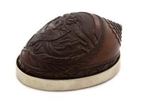 A Portuguese Carved Coconut Shell on Silver Plate Base — 19TH CENTURY