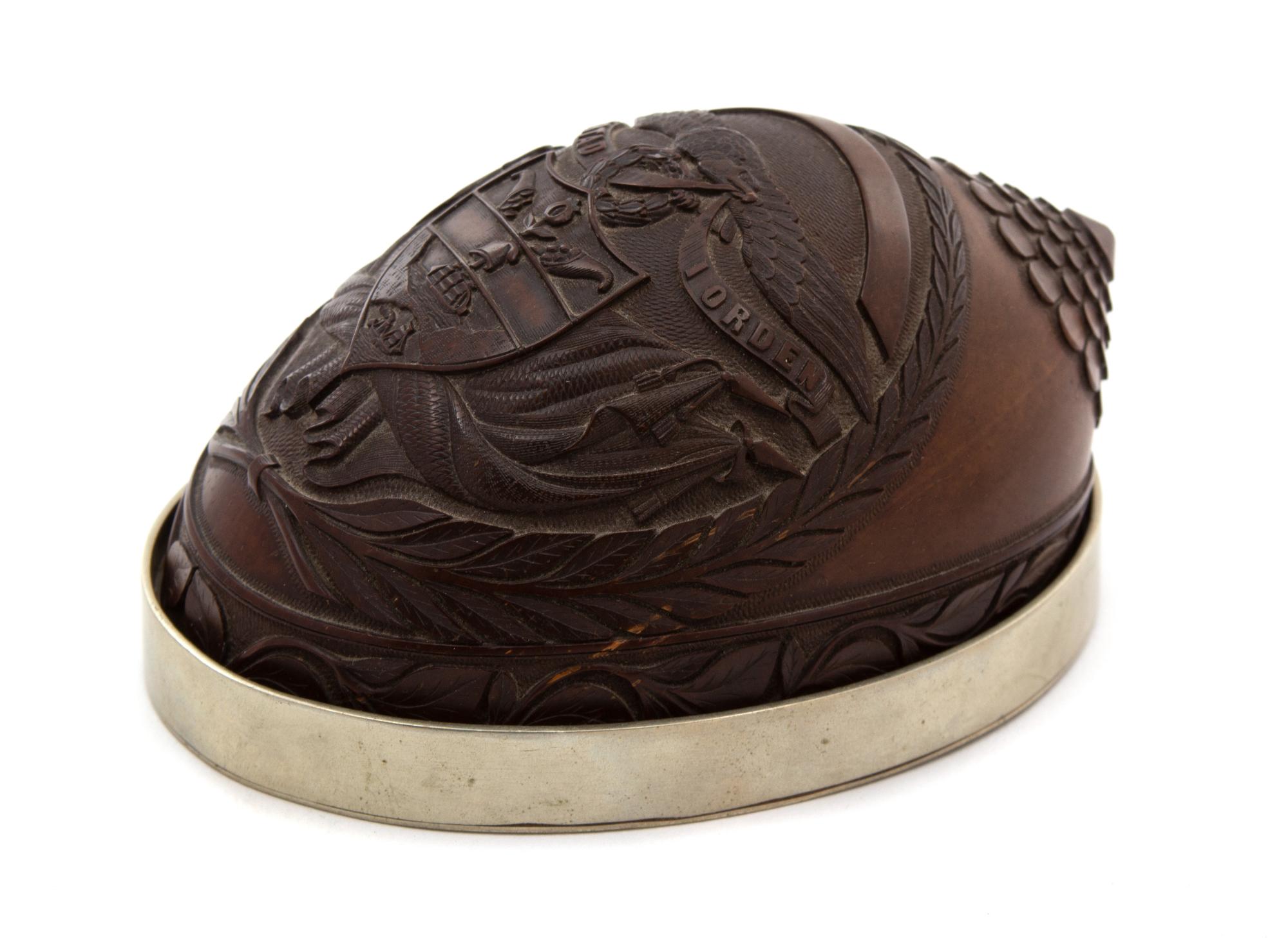 A Portuguese Carved Coconut Shell on Silver Plate Base — 19TH CENTURY