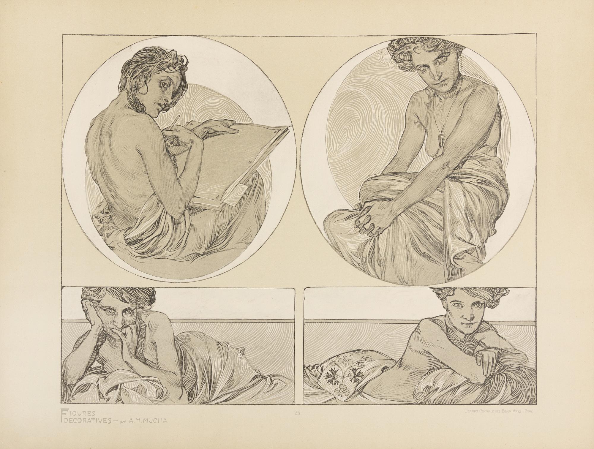 MUCHA, Alphonse (1860-1939). Figures Décoratives. Paris: Librairie Centrale des Beaux-Arts, [n.d.]. COMPLETE SET OF 40 LITHOGRAPHS.