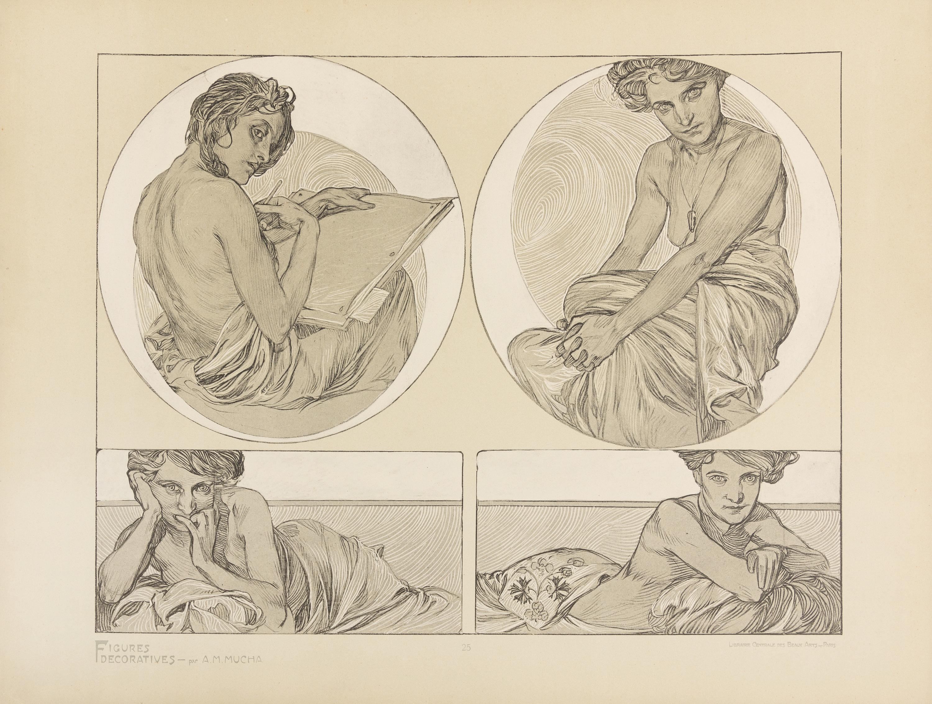 MUCHA, Alphonse (1860-1939). Figures Décoratives. Paris: Librairie Centrale des Beaux-Arts, [n.d.]. COMPLETE SET OF 40 LITHOGRAPHS.