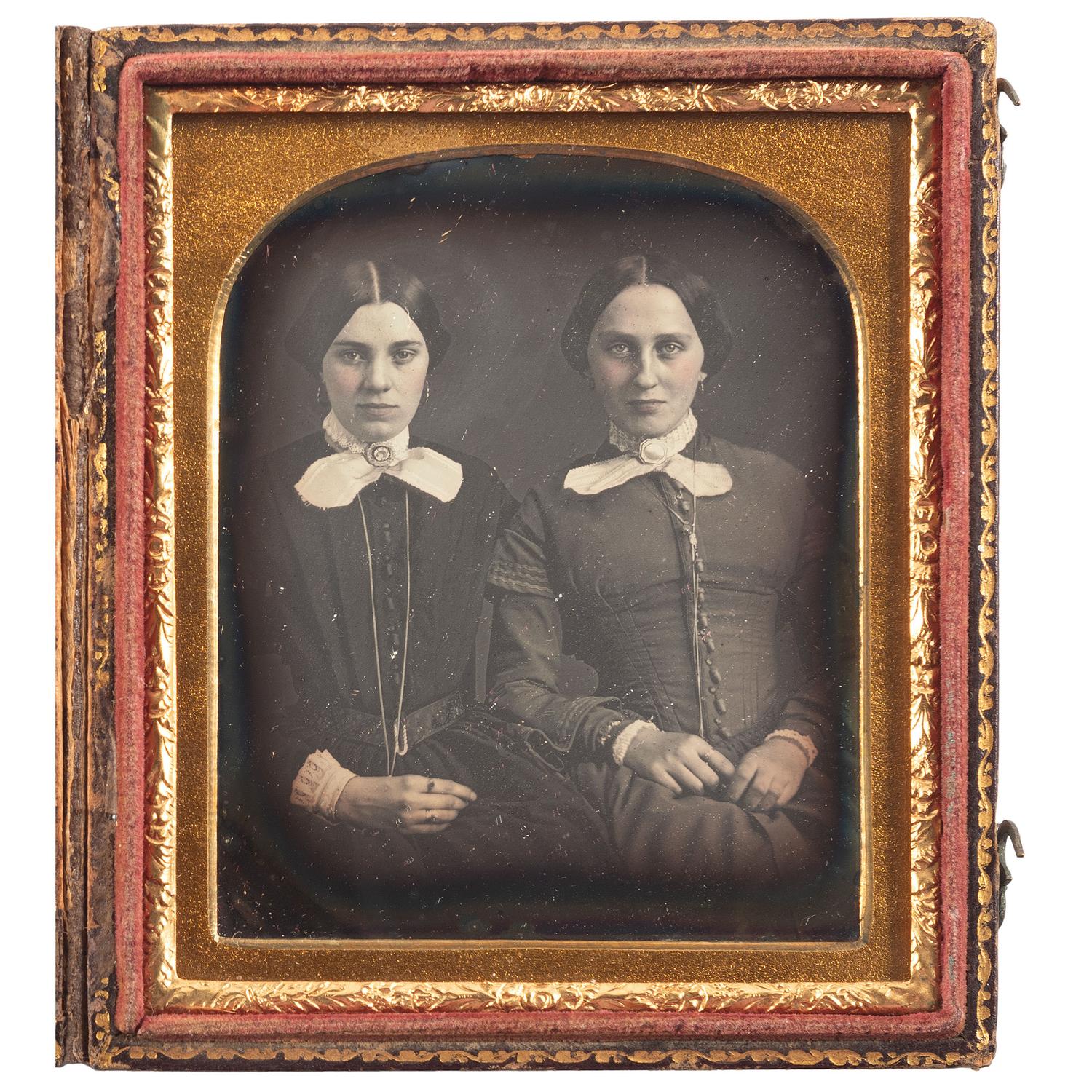 [EARLY PHOTOGRAPHY]. BALL, James Presley (1825-1904), photographer. Sixth plate daguerreotype of two women. Cincinnati, Ohio.