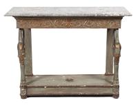 A French Empire Style Painted and Parcel Gilt Console Table Height 35 1/2 x width 48 x depth 17 1/2 inches. — 19TH CENTURY