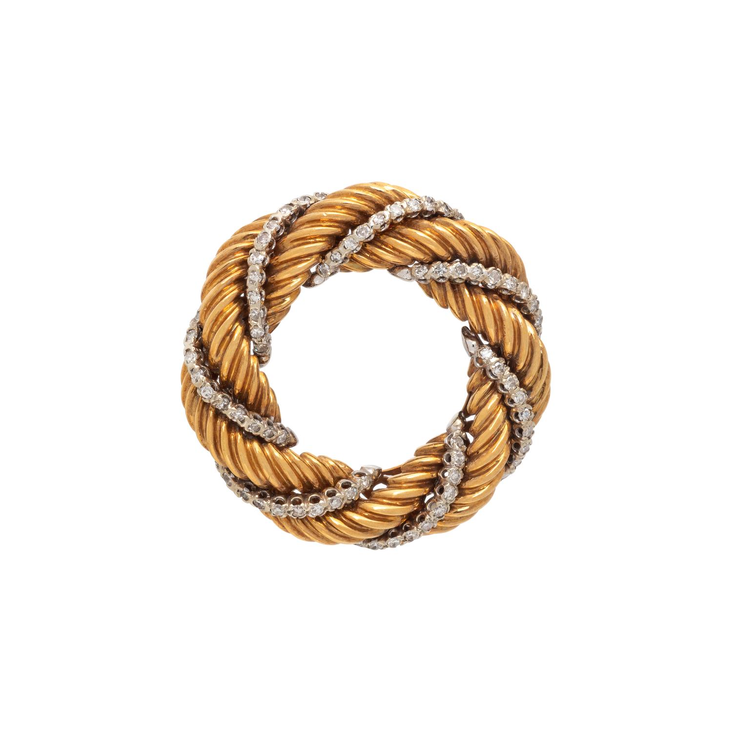 BICOLOR GOLD AND DIAMOND WREATH BROOCH