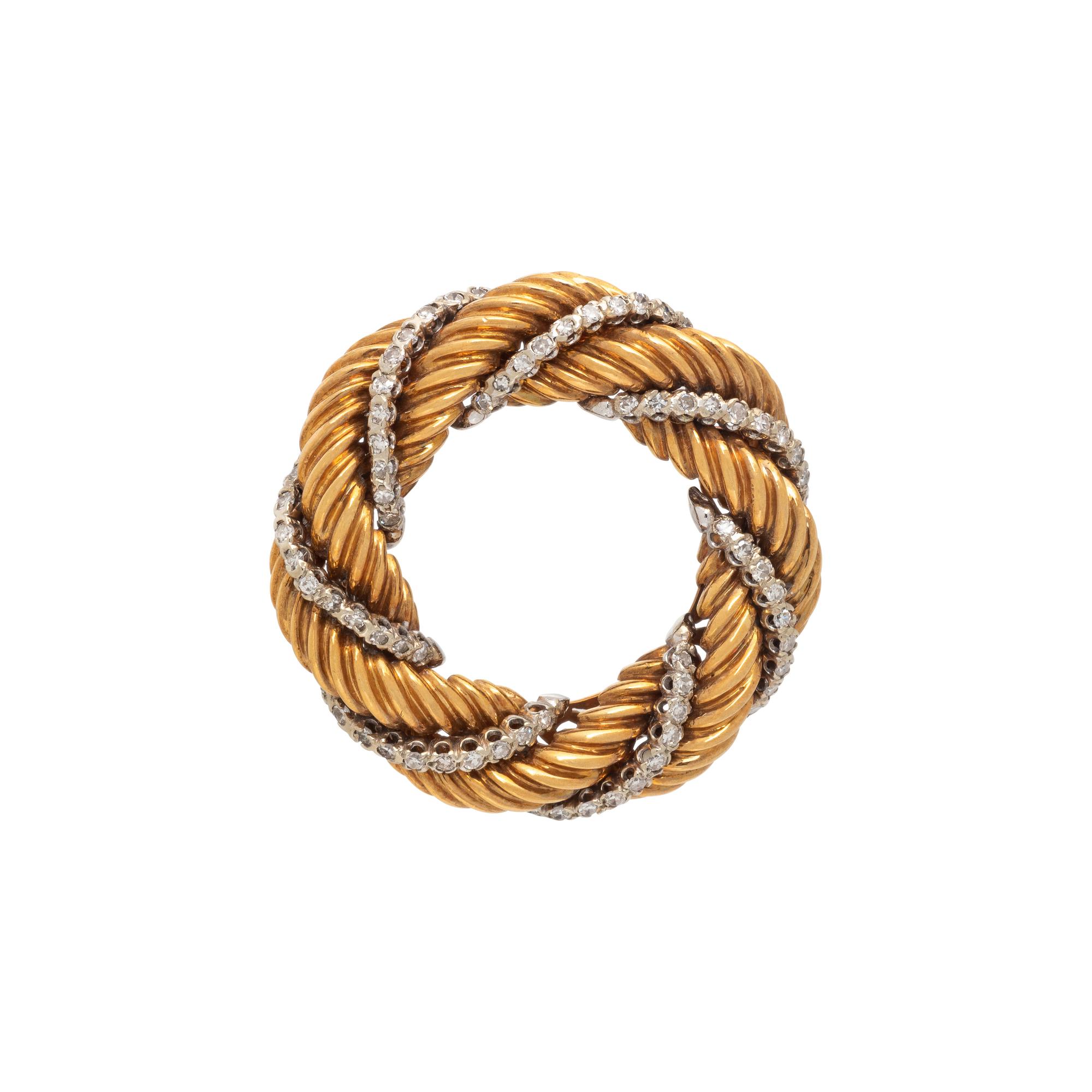 BICOLOR GOLD AND DIAMOND WREATH BROOCH