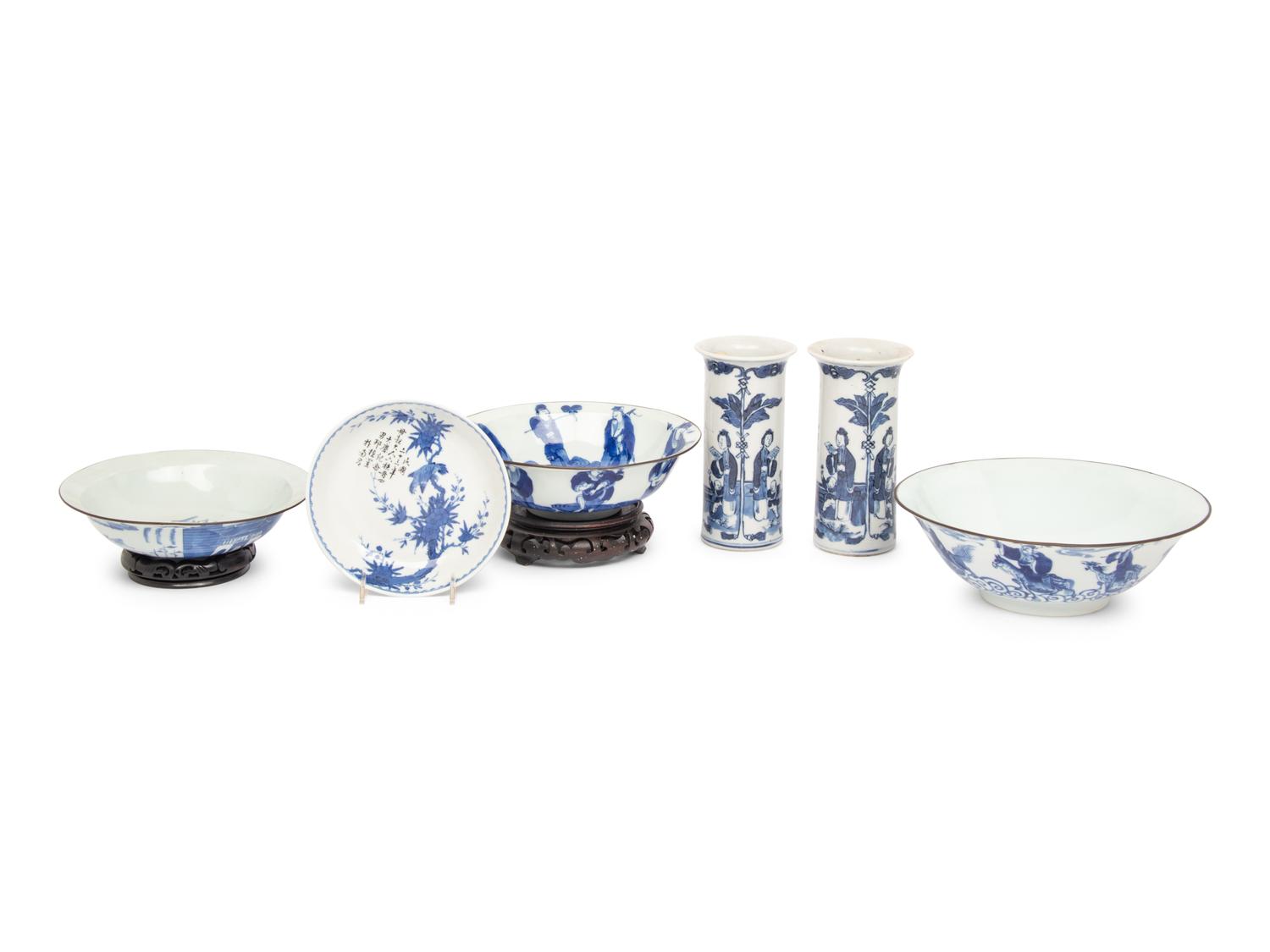 Six Chinese Blue and White Porcelain Wares