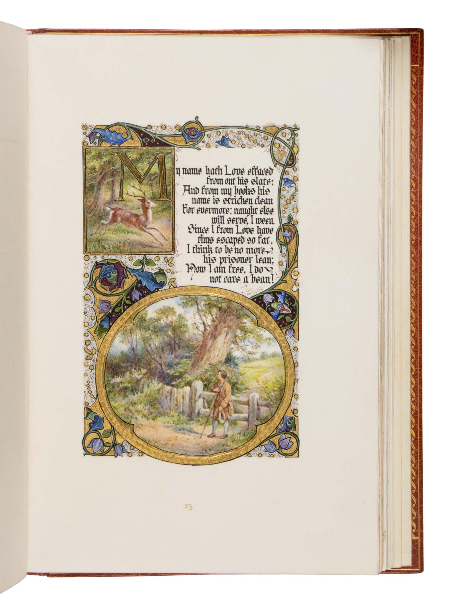 ALBERTO SANGORSKI While a Prisoner and Other Early English Poems , by James I, Geoffrey Chaucer, and Sir Walter Raleigh, in English, illuminated manuscript on paper [England, London, c. 1930]