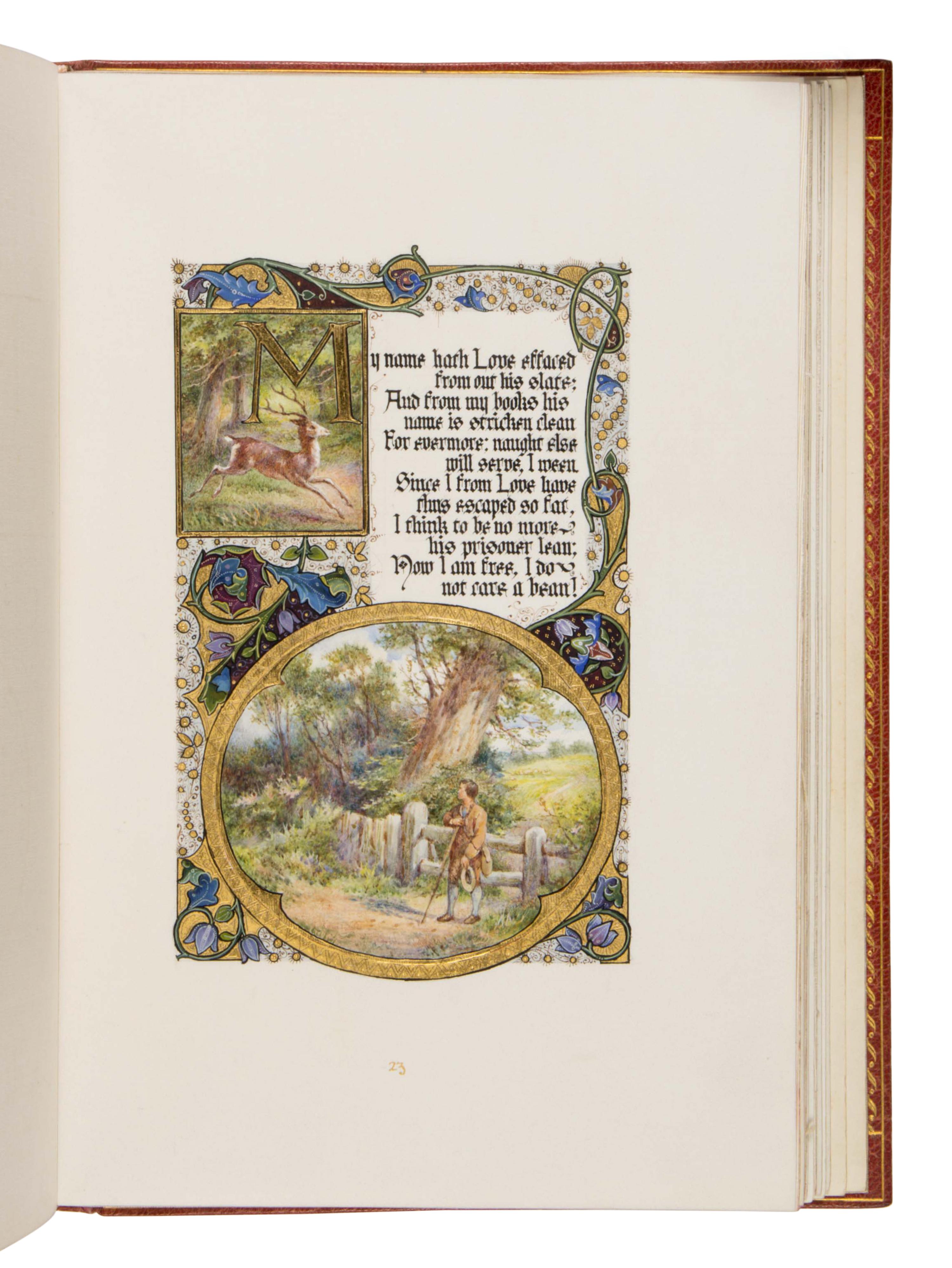 ALBERTO SANGORSKI While a Prisoner and Other Early English Poems , by James I, Geoffrey Chaucer, and Sir Walter Raleigh, in English, illuminated manuscript on paper [England, London, c. 1930]