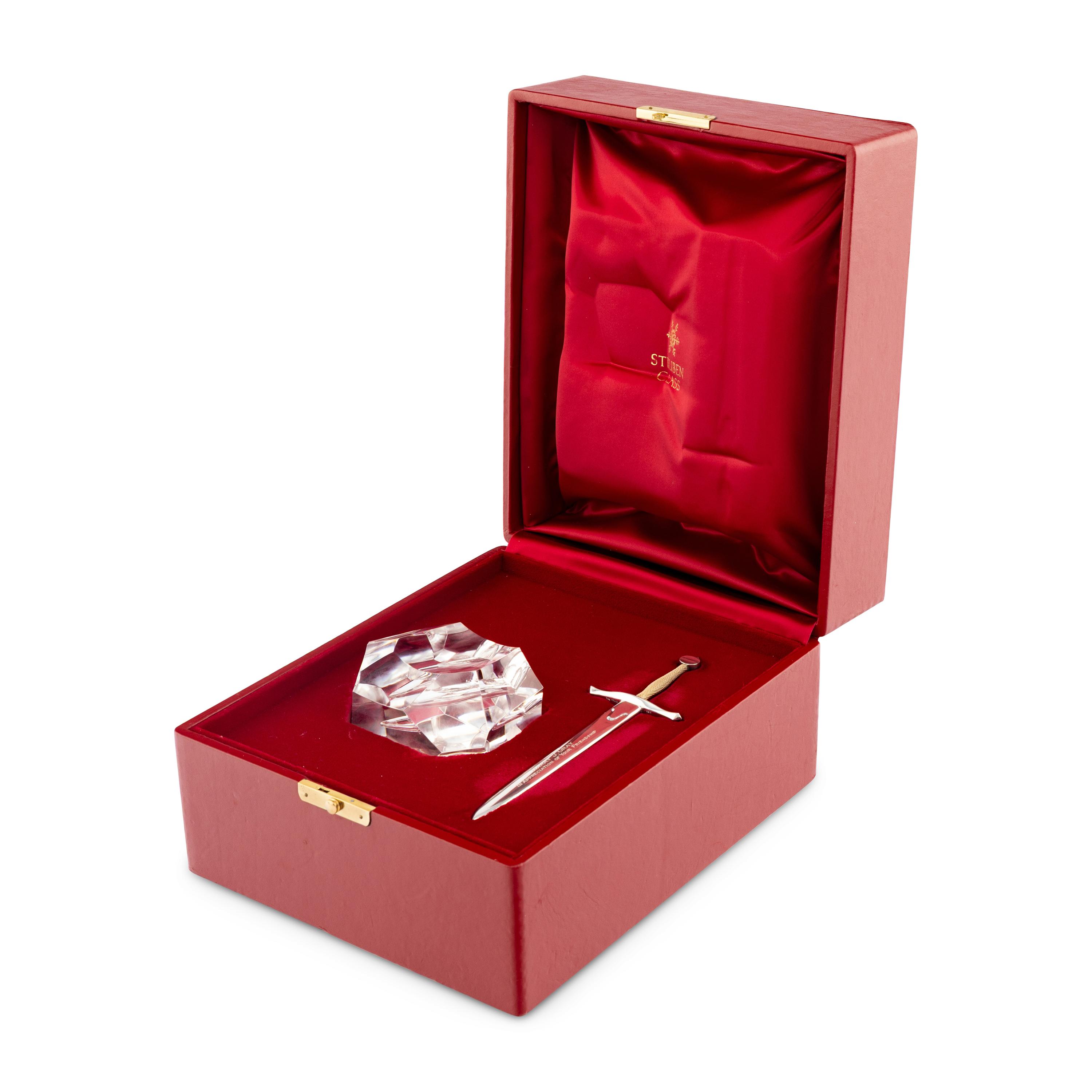 A Steuben Silver and Glass Excalibur Paperweight