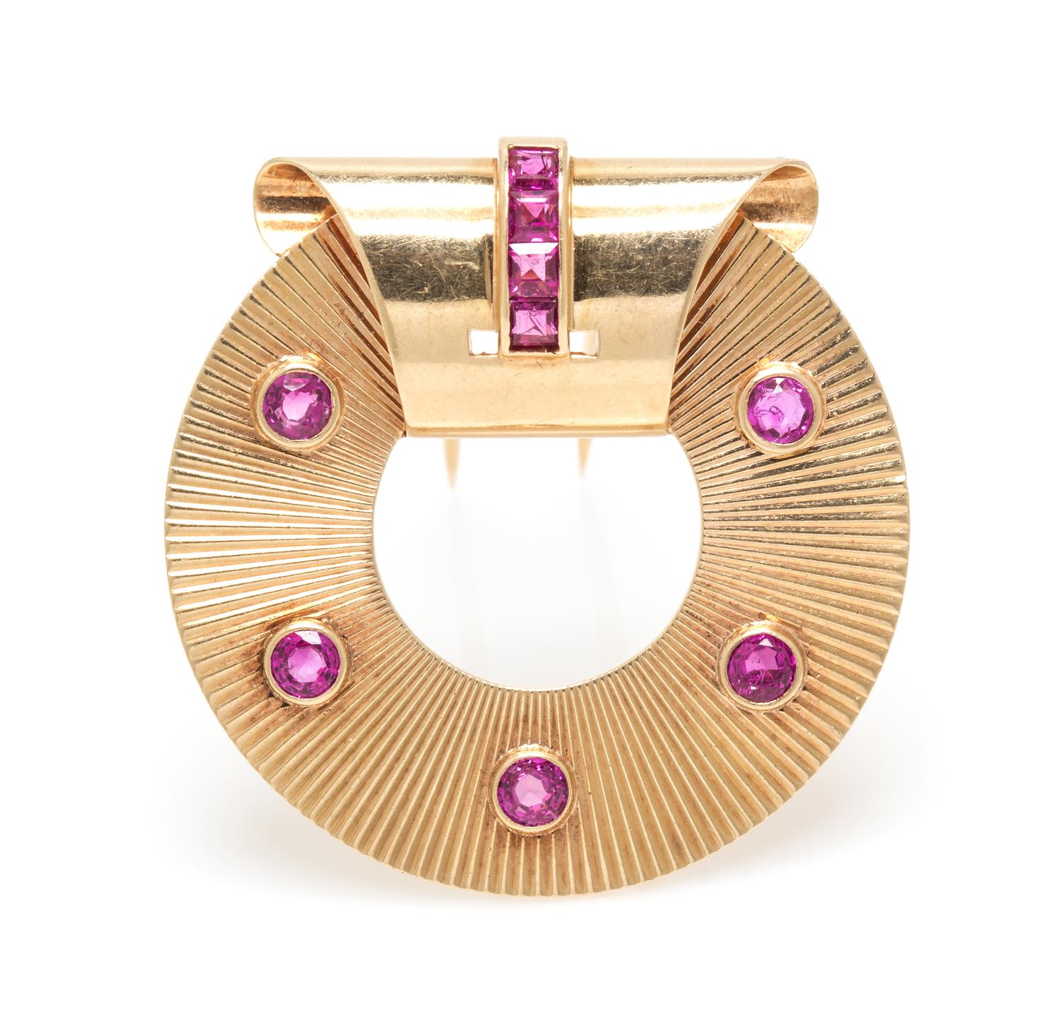 A Retro 14 Karat Rose Gold and Dress Clip, French, 9.40 dwts.