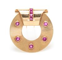 A Retro 14 Karat Rose Gold and Dress Clip, French, 9.40 dwts.