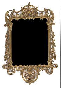 A Louis XV Style Carved Giltwood Wall Mirror Height 56 1/2 x width 27 1/2 inches. — 20TH CENTURY