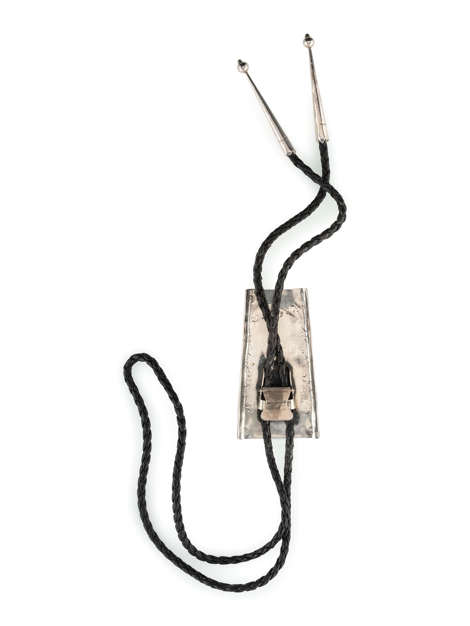 Navajo Stamped Silver and Turquoise Bolo Tie