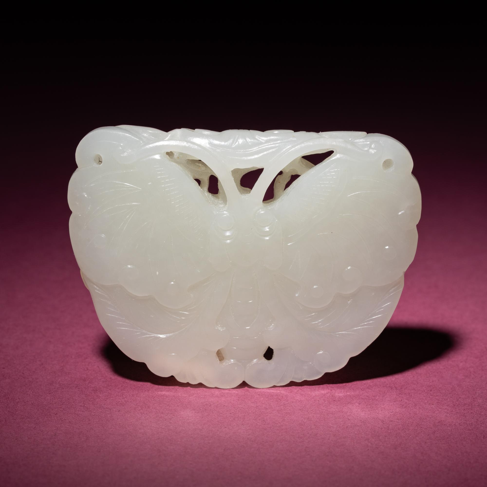 A Chinese White Jade 'Butterfly' Pendant, 18th/19th Century — 清中期 白玉雙面蝴蝶佩