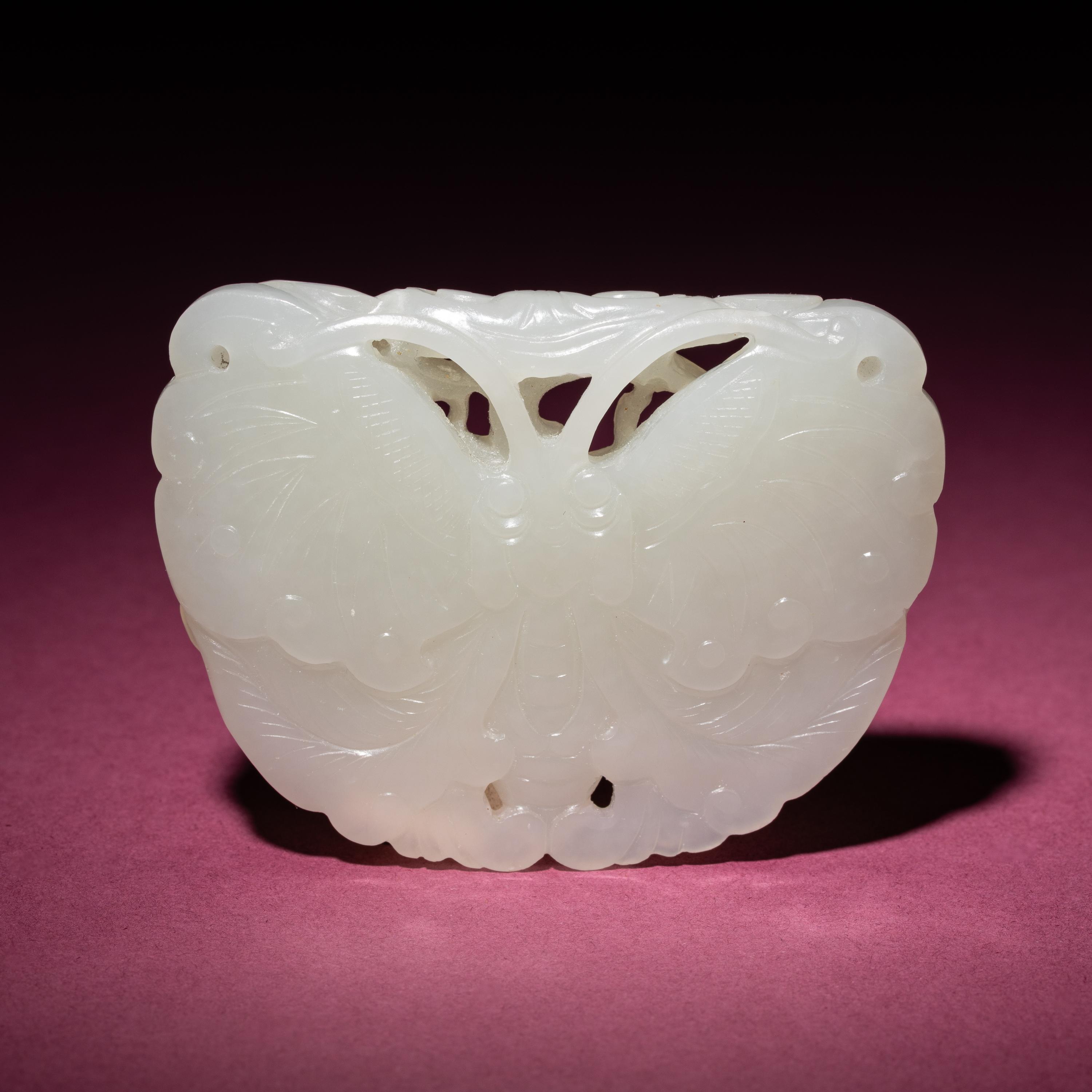 A Chinese White Jade 'Butterfly' Pendant, 18th/19th Century — 清中期 白玉雙面蝴蝶佩