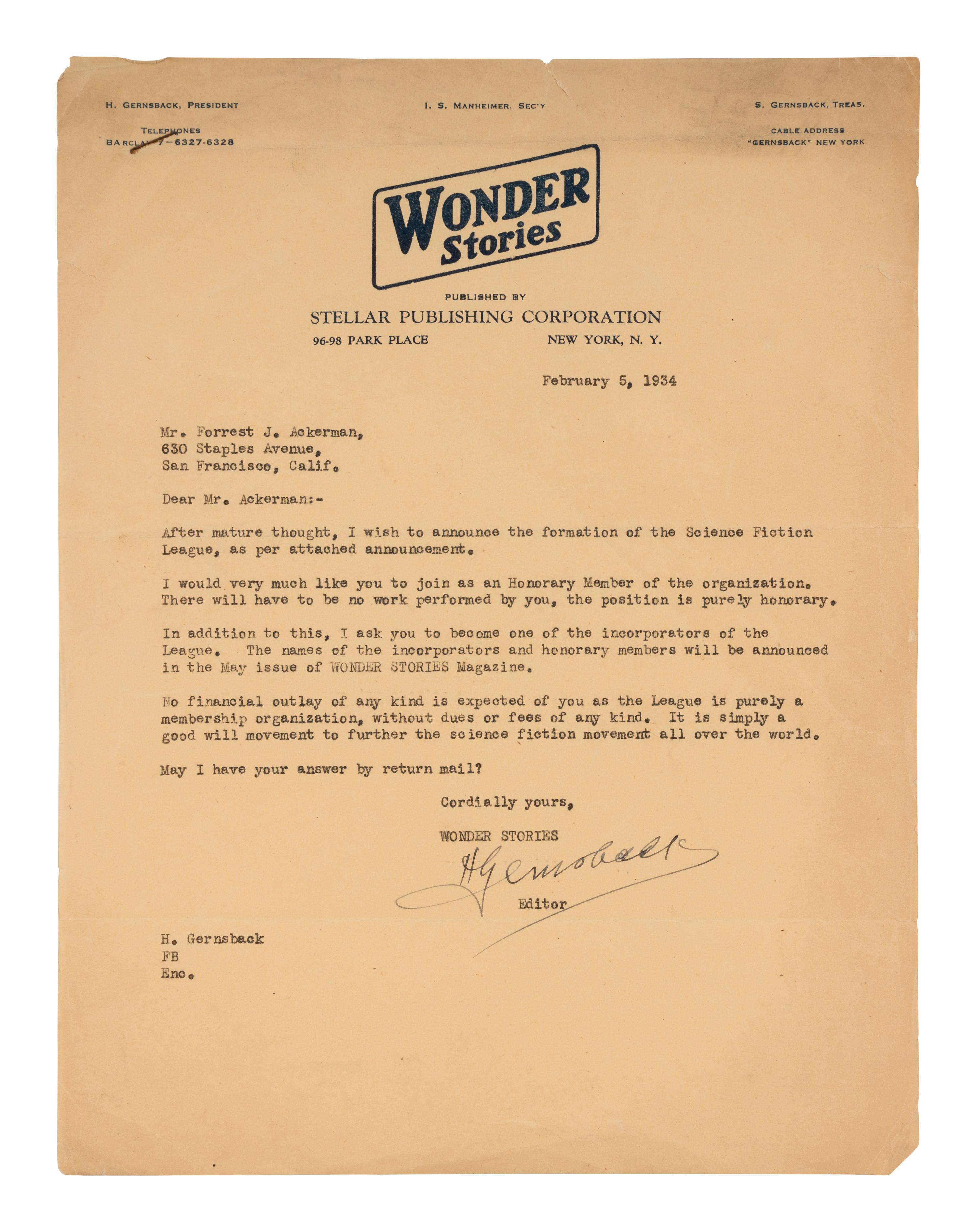 [SCIENCE FICTION LEAGUE OF AMERICA]. Original Science Fiction League member sticker. 1936.