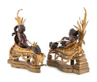 A Pair of Napoleon III Gilt and Patinated Bronze Figural Chenets