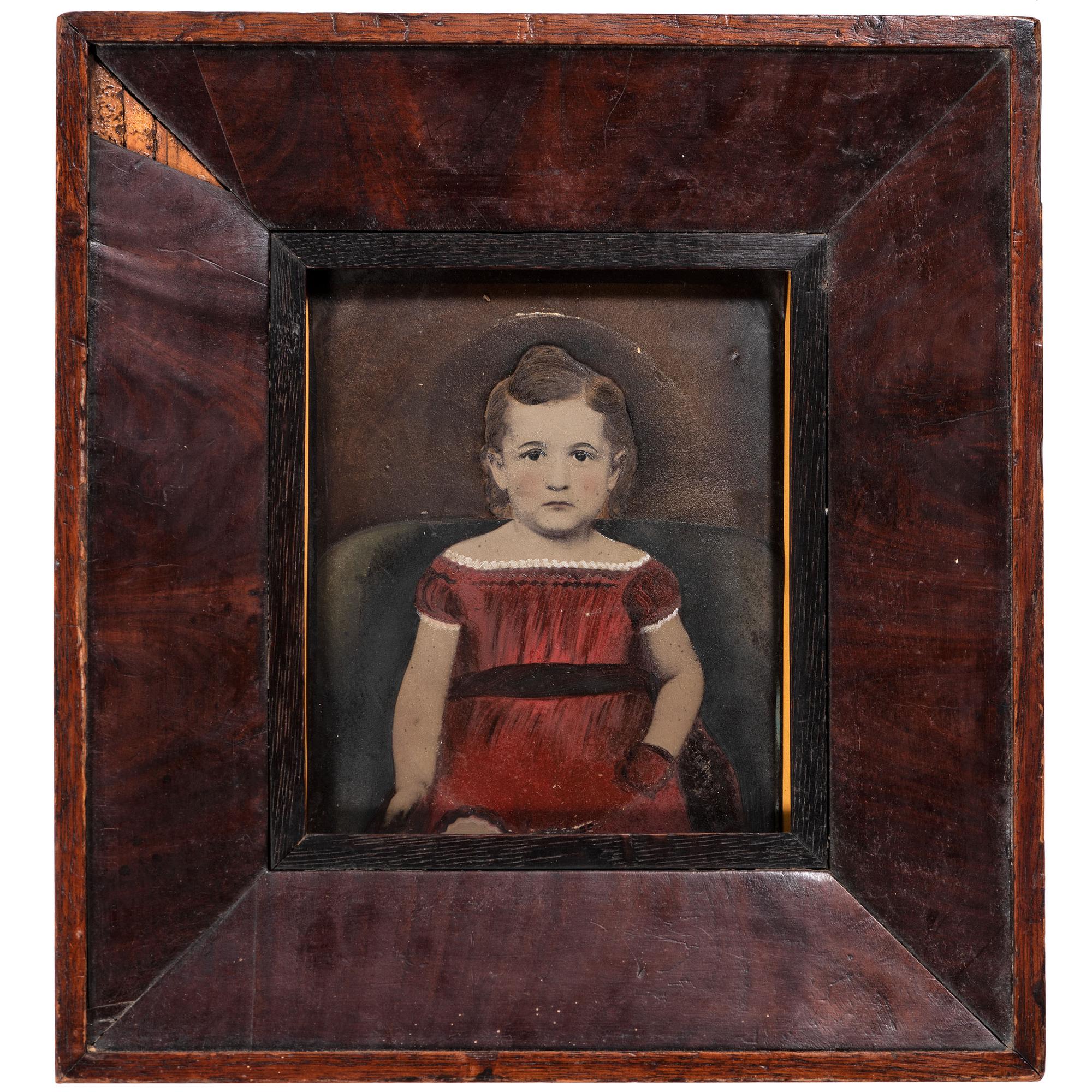[EARLY PHOTOGRAPHY - PORTRAITURE]. A group of 7 folk art hand-painted tintypes featuring children, including: