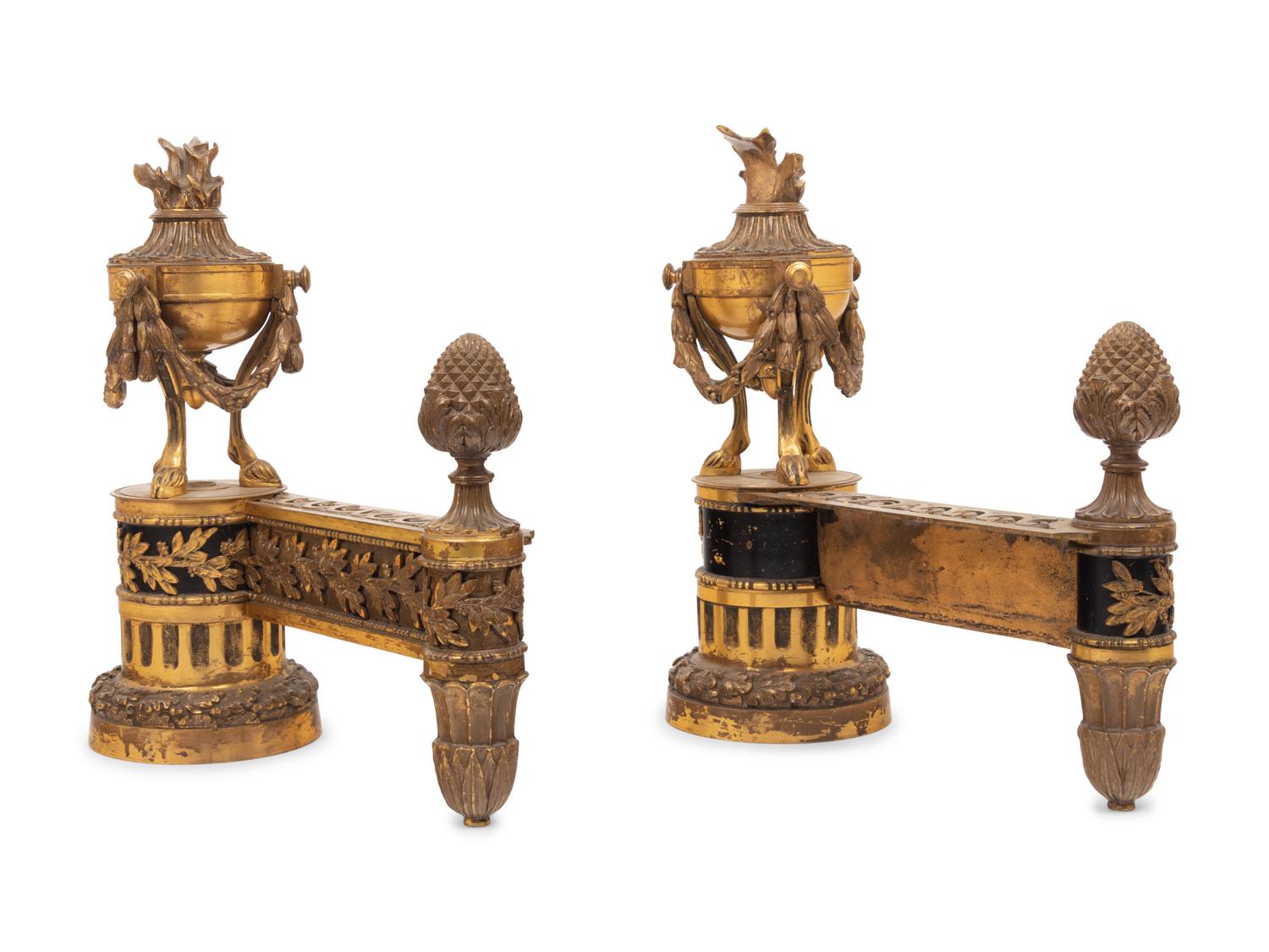 A Pair of Louis XVI Style Gilt Bronze Chenets