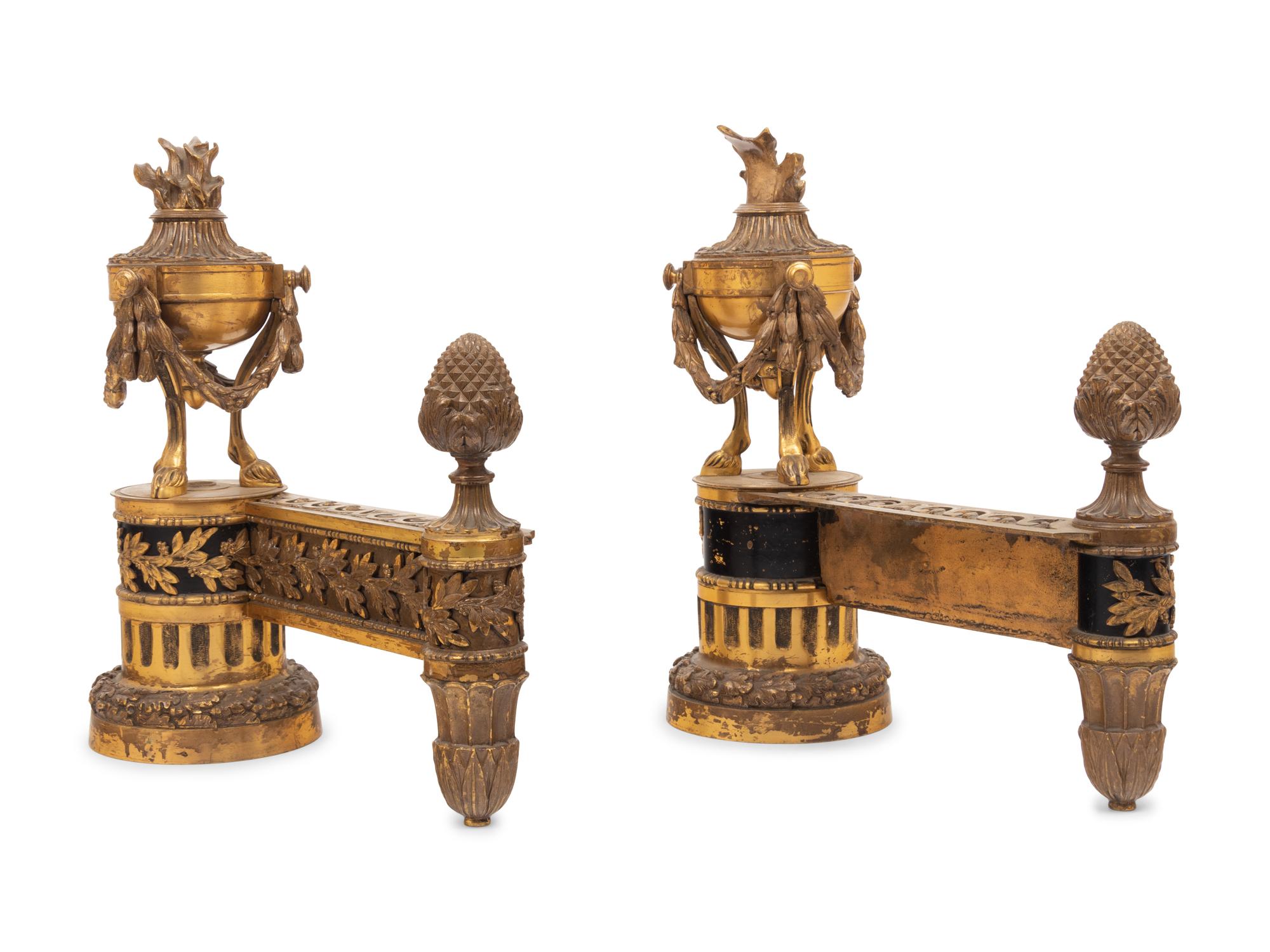 A Pair of Louis XVI Style Gilt Bronze Chenets