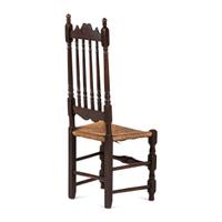 A William and Mary Turned and Carved Maple Bannister Back Rush-Seat Side Chair