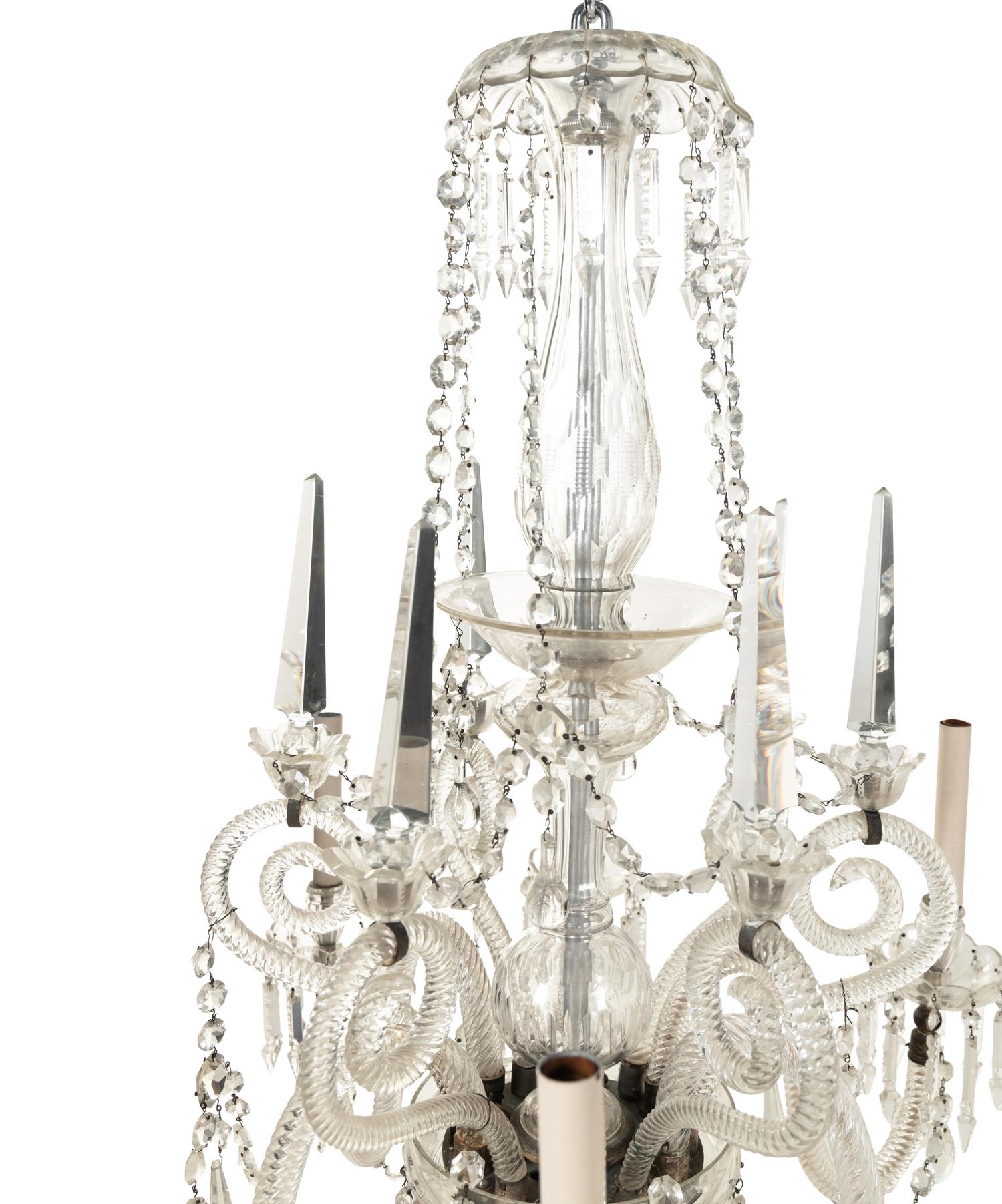 An English Cut Glass Six-Light Chandelier