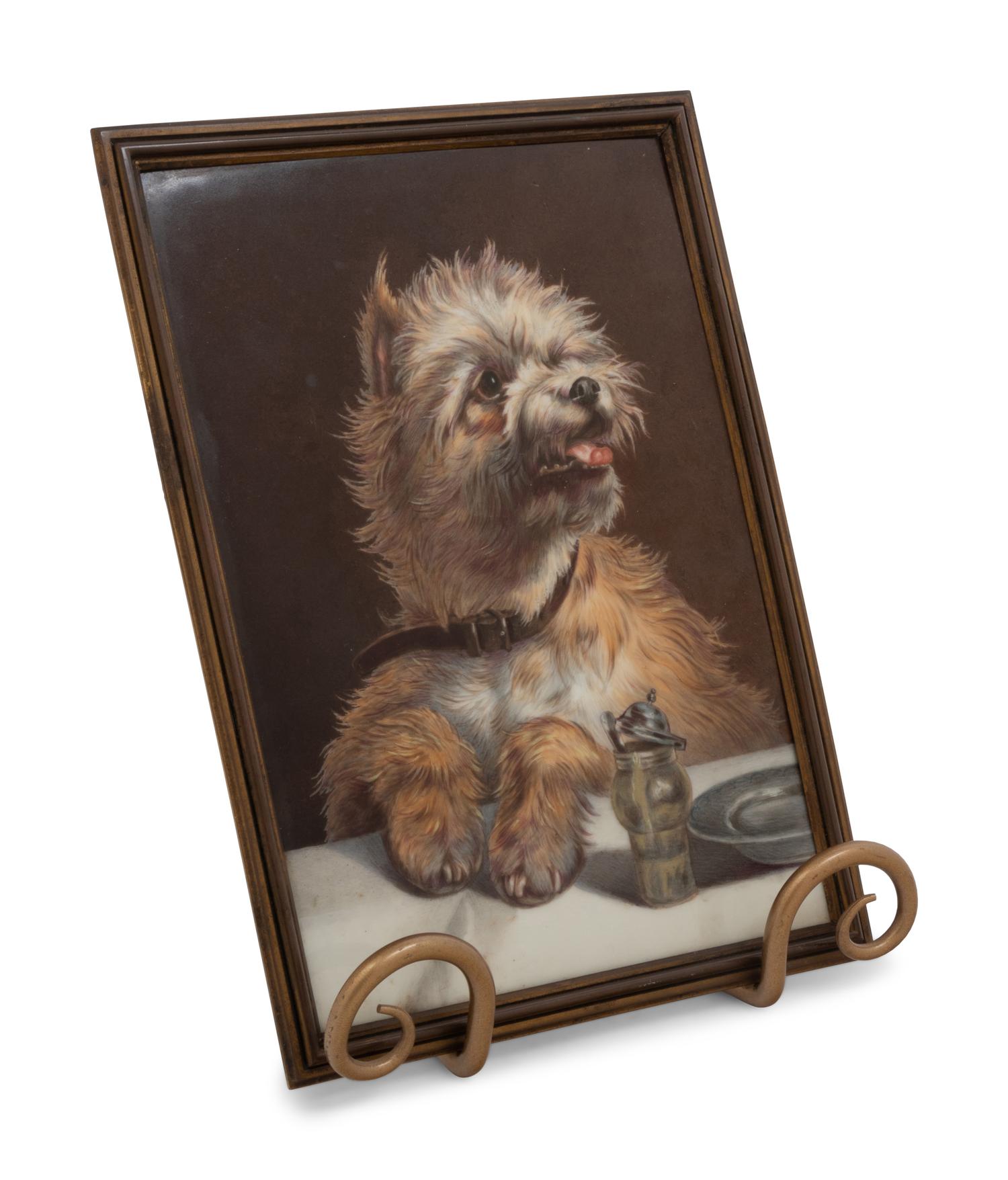 A Vienna Painted Porcelain Plaque Depicting a Terrier