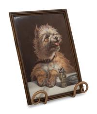 A Vienna Painted Porcelain Plaque Depicting a Terrier