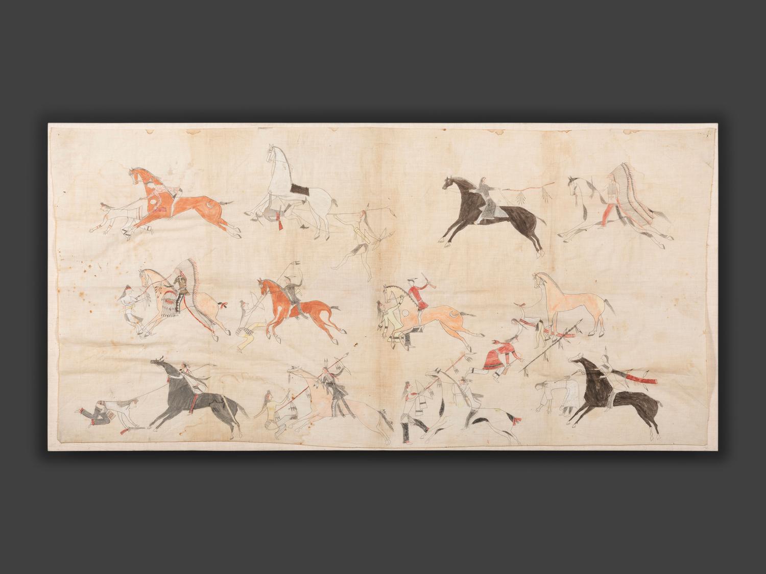 Sioux Painted Pictorial Muslin, Battle Scene