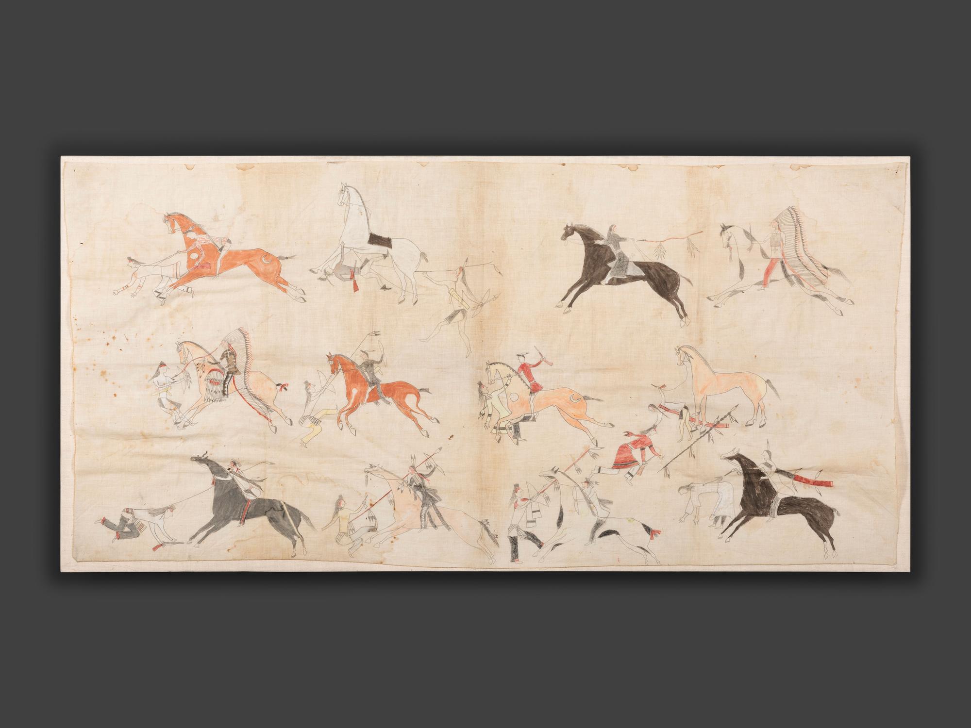 Sioux Painted Pictorial Muslin, Battle Scene