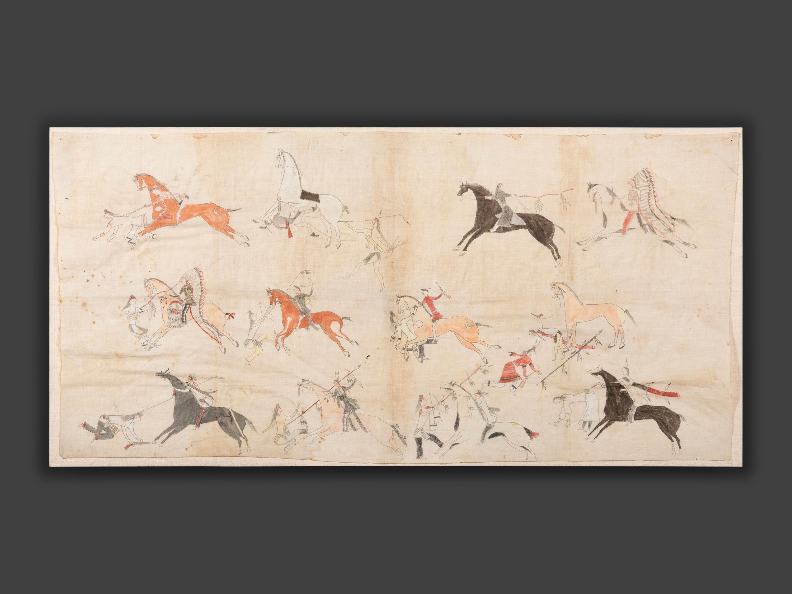 Sioux Painted Pictorial Muslin, Battle Scene