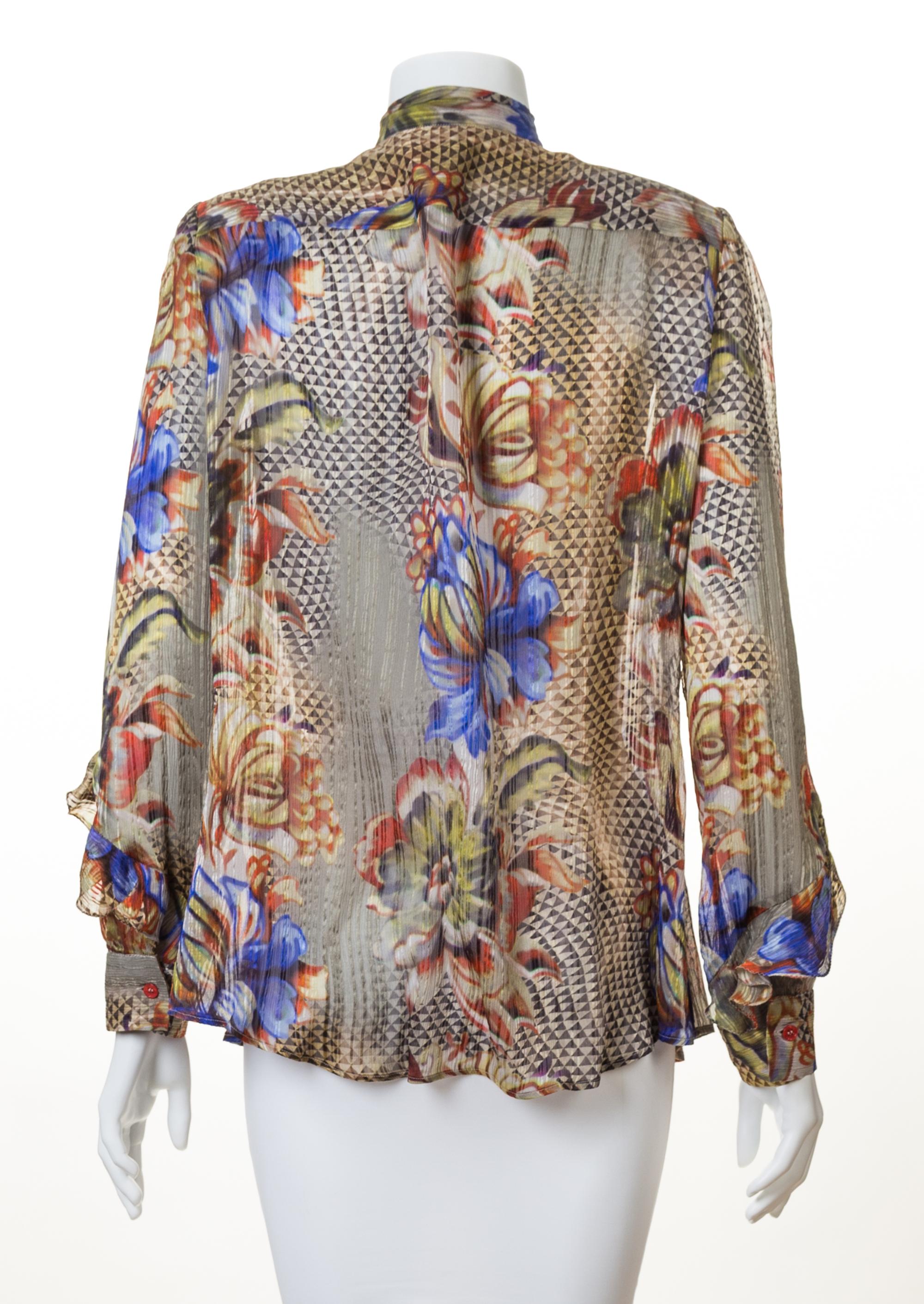 An Etro Multicolor Silk Sheer Blouse, Size 46.
