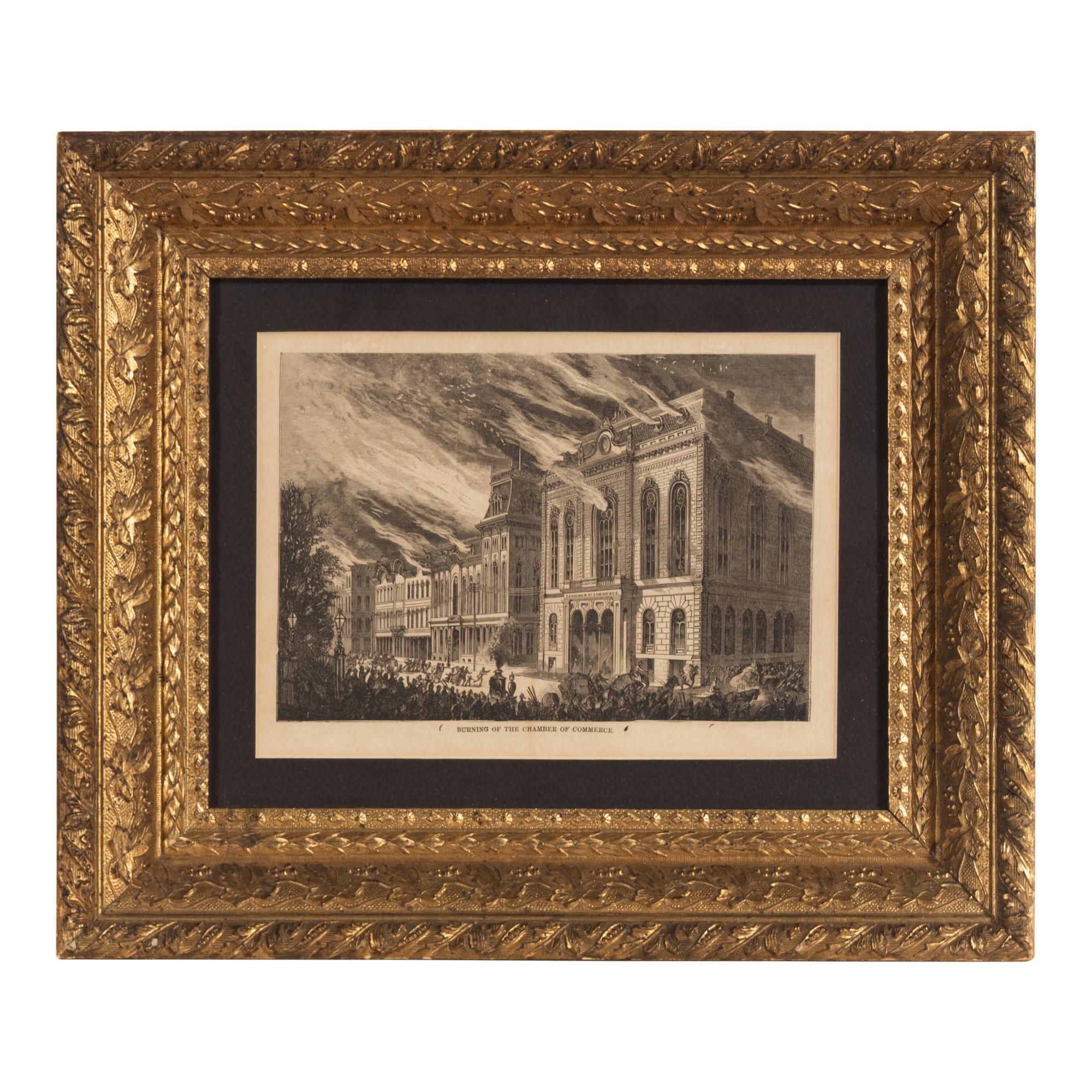 [Chicago Fire]. A group of 10 prints and 2 paintings, showing views of Chicago before and after the Great Fire, including: