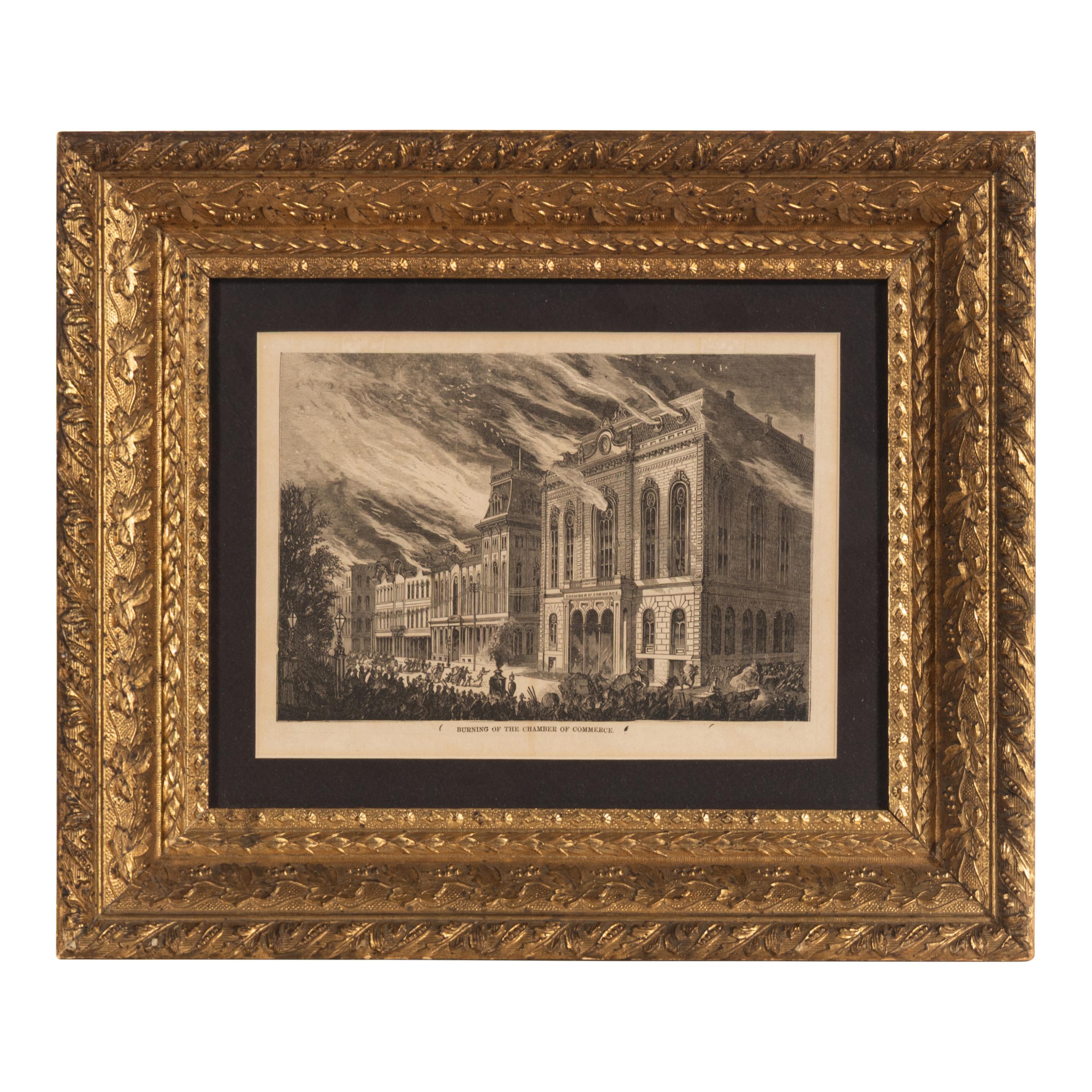 [Chicago Fire]. A group of 10 prints and 2 paintings, showing views of Chicago before and after the Great Fire, including: