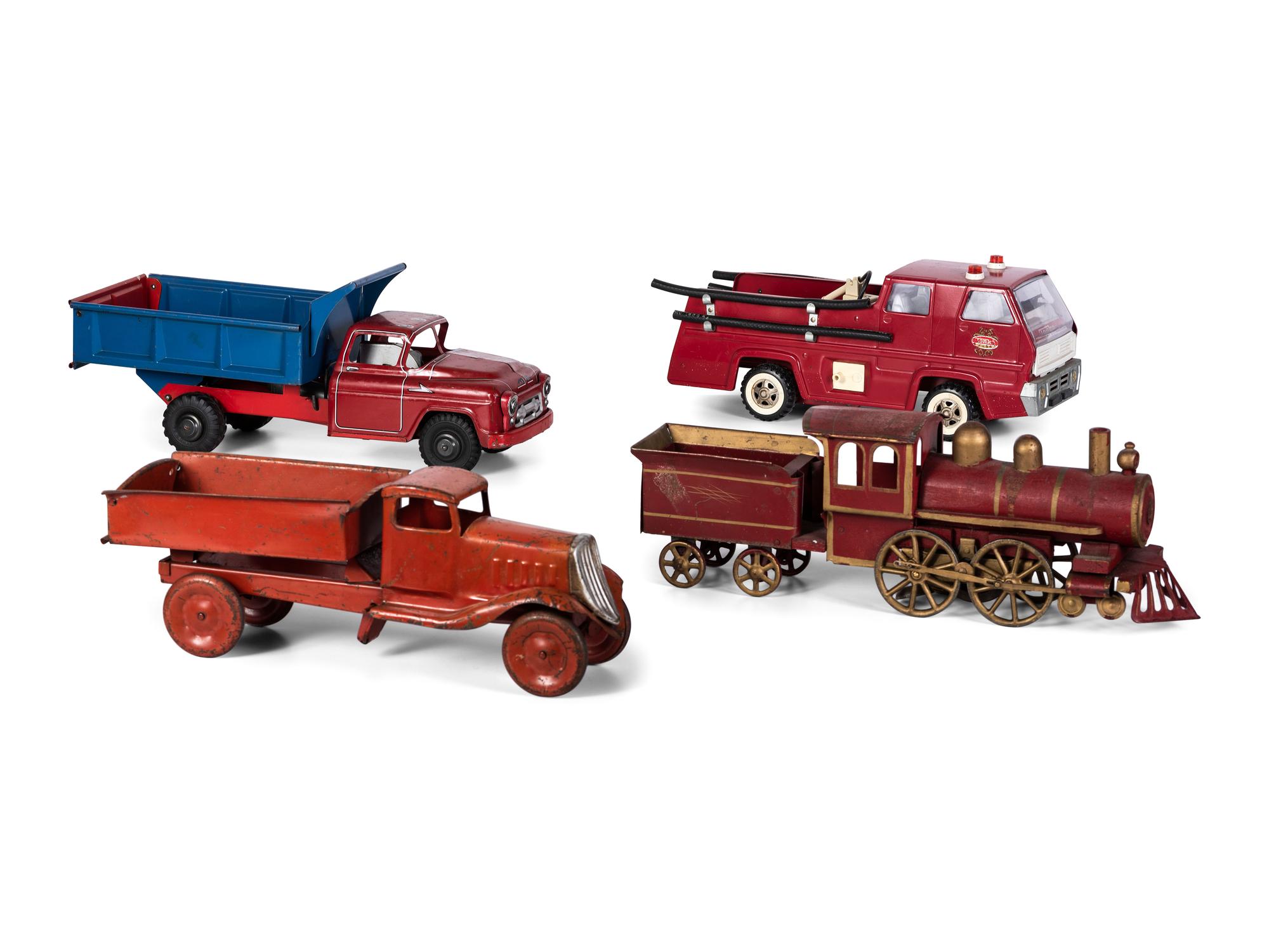 Three Pressed Steel and Tin Truck Toys