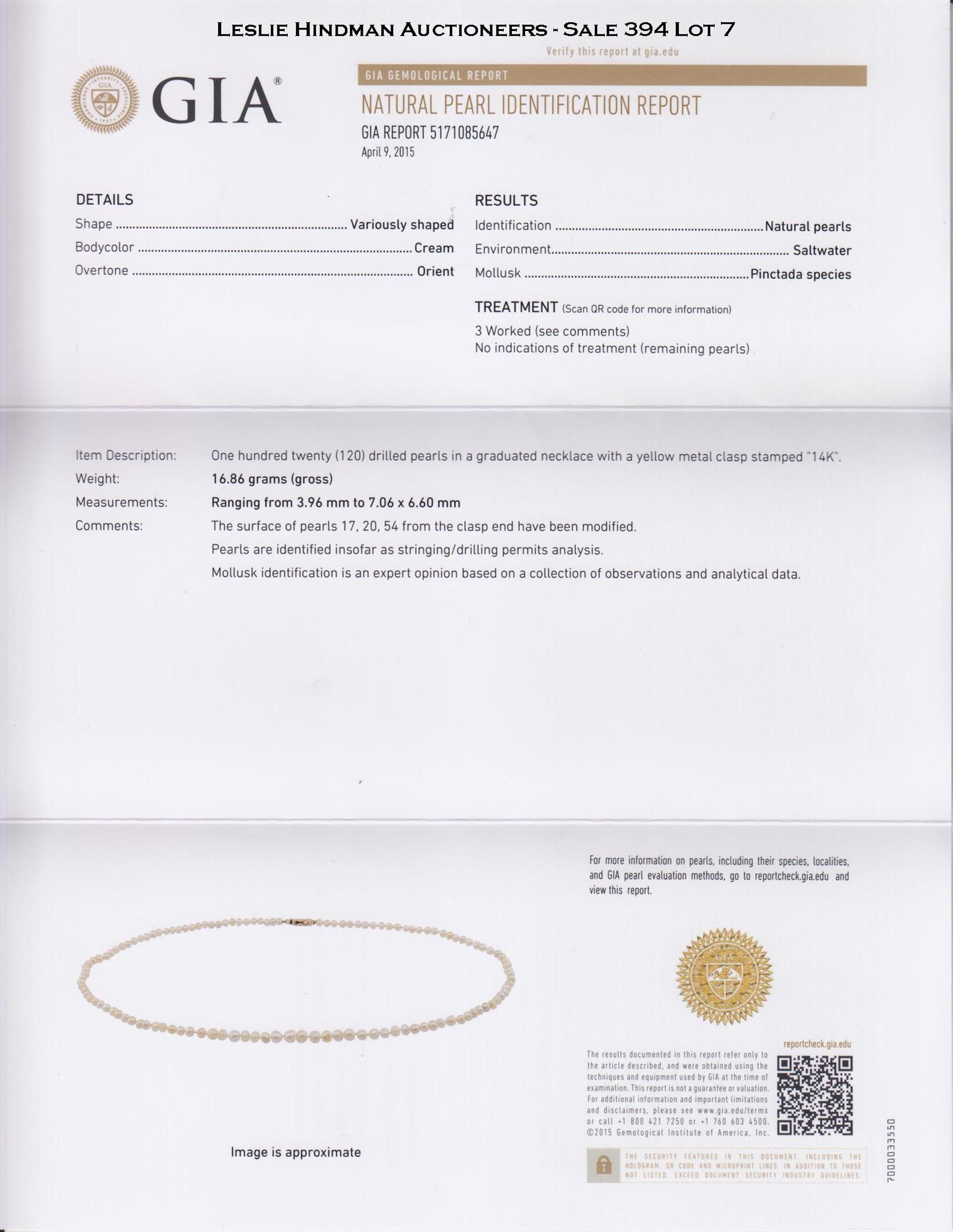 A Graduated Single Strand Natural Pearl Necklace, 10.80 dwts.
