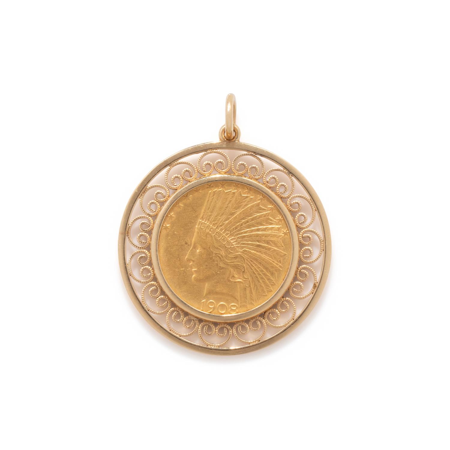 YELLOW GOLD AND COIN PENDANT