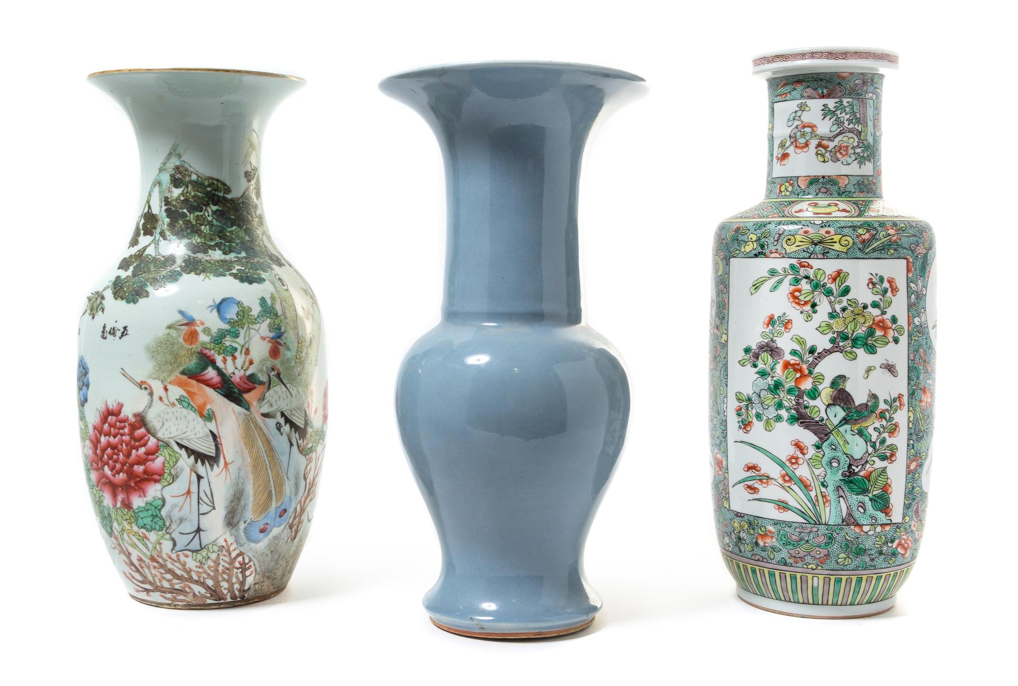 Three Porcelain Vases Height of tallest 18 inches. — 19TH-EARLY 20TH CENTURY