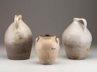 Three Cobalt Decorated Stoneware Vessels