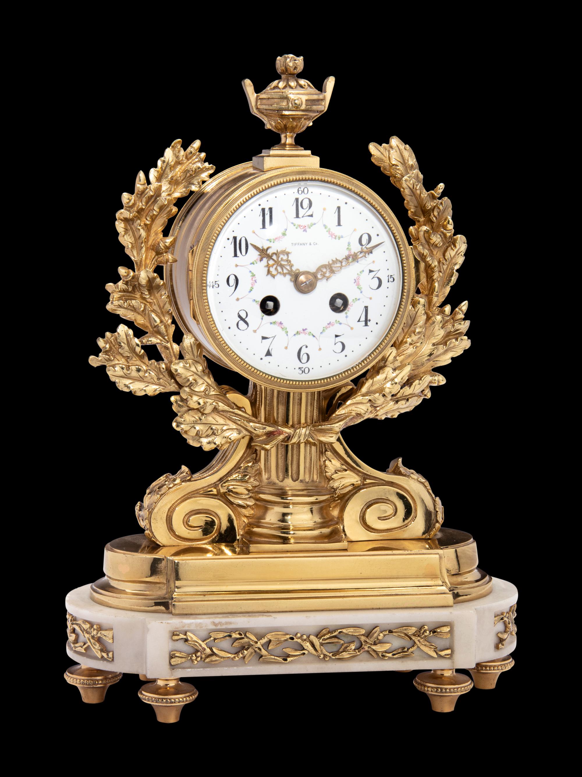 A French Gilt Bronze and Marble Clock, Charles Hour, Retailed by Tiffany & Co.