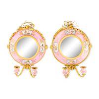 A Pair of French Gilt Bronze and Sèvres Style Porcelain Girandole Mirrors