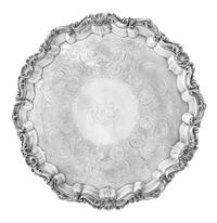 An English Silver-Plate Salver, T & J Creswick, Sheffield, 19th Century, the rim worked to show rocaille and C-scroll motifs, the field