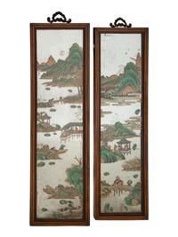 A Pair of Chinese Reverse-Painted Glass Pier Mirrors
