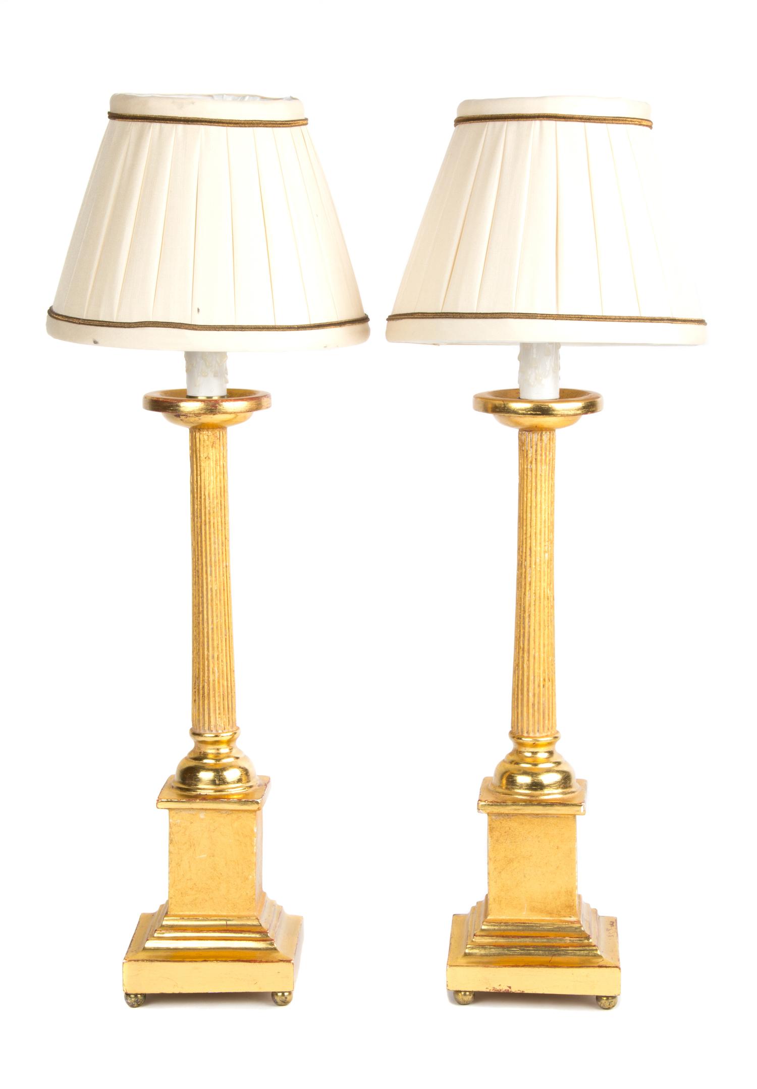 A Pair of Empire Style Giltwood Table Lamps Height 20 inches. — 20TH CENTURY