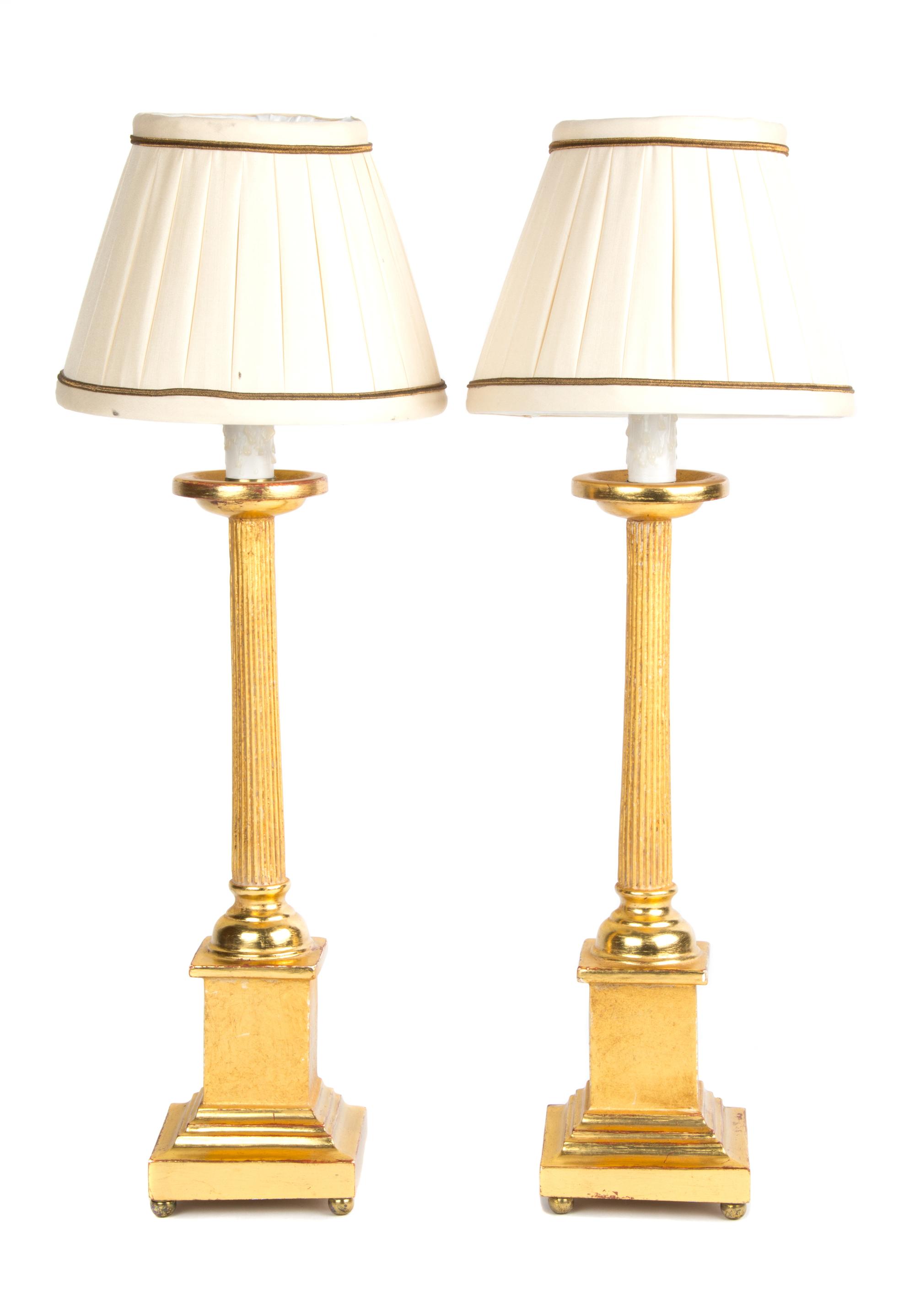 A Pair of Empire Style Giltwood Table Lamps Height 20 inches. — 20TH CENTURY