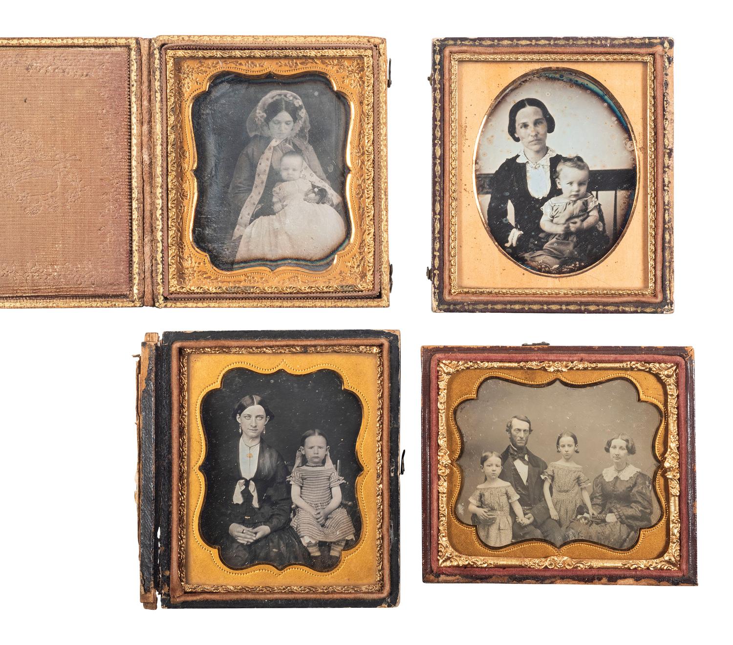 [EARLY PHOTOGRAPHY]. 18 daguerreotype portraits of parents with children, including: