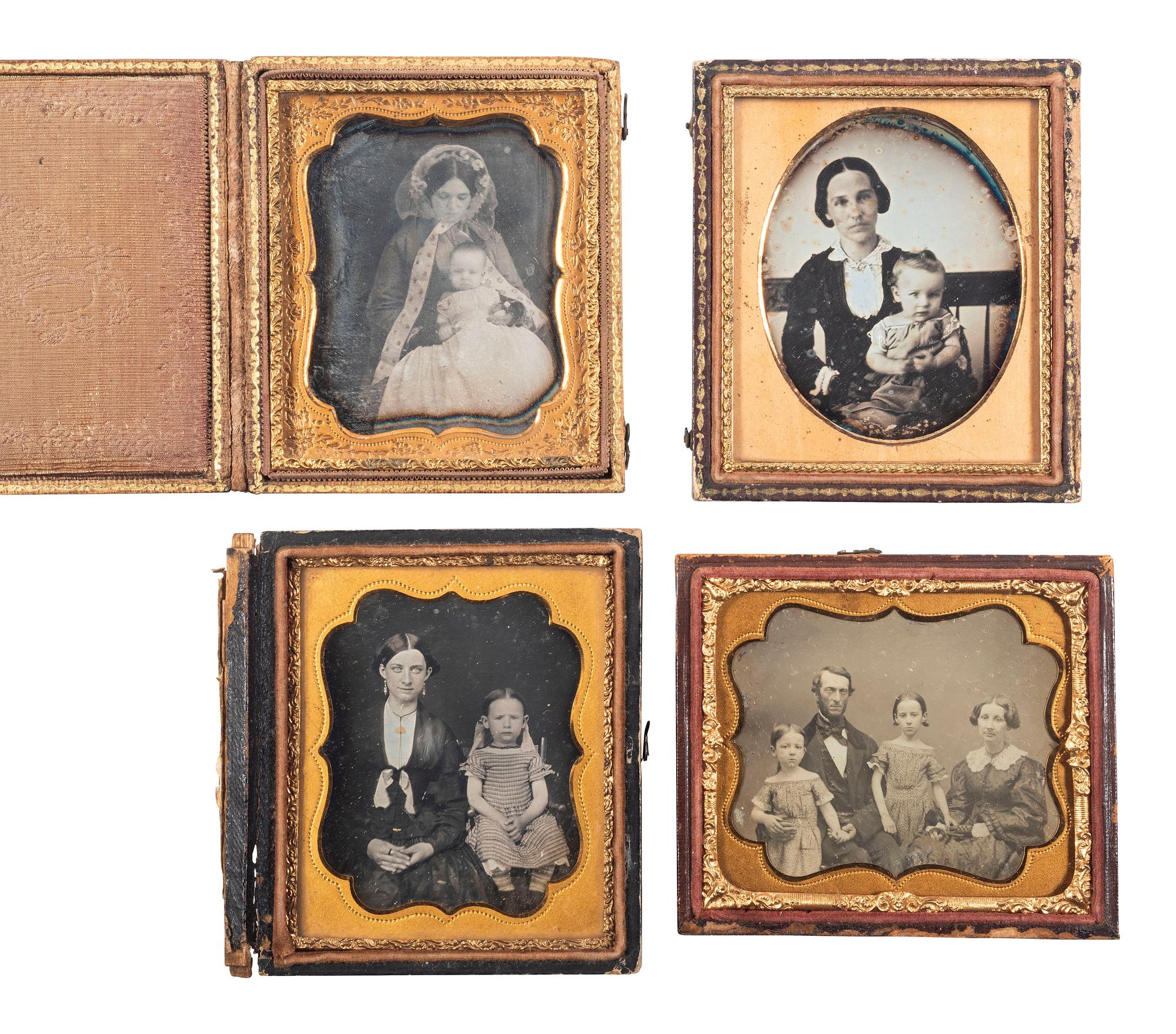 [EARLY PHOTOGRAPHY]. 18 daguerreotype portraits of parents with children, including: