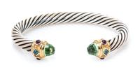 STERLING SILVER, YELLOW GOLD AND GEMSTONE 'RENAISSANCE' CUFF BRACELET