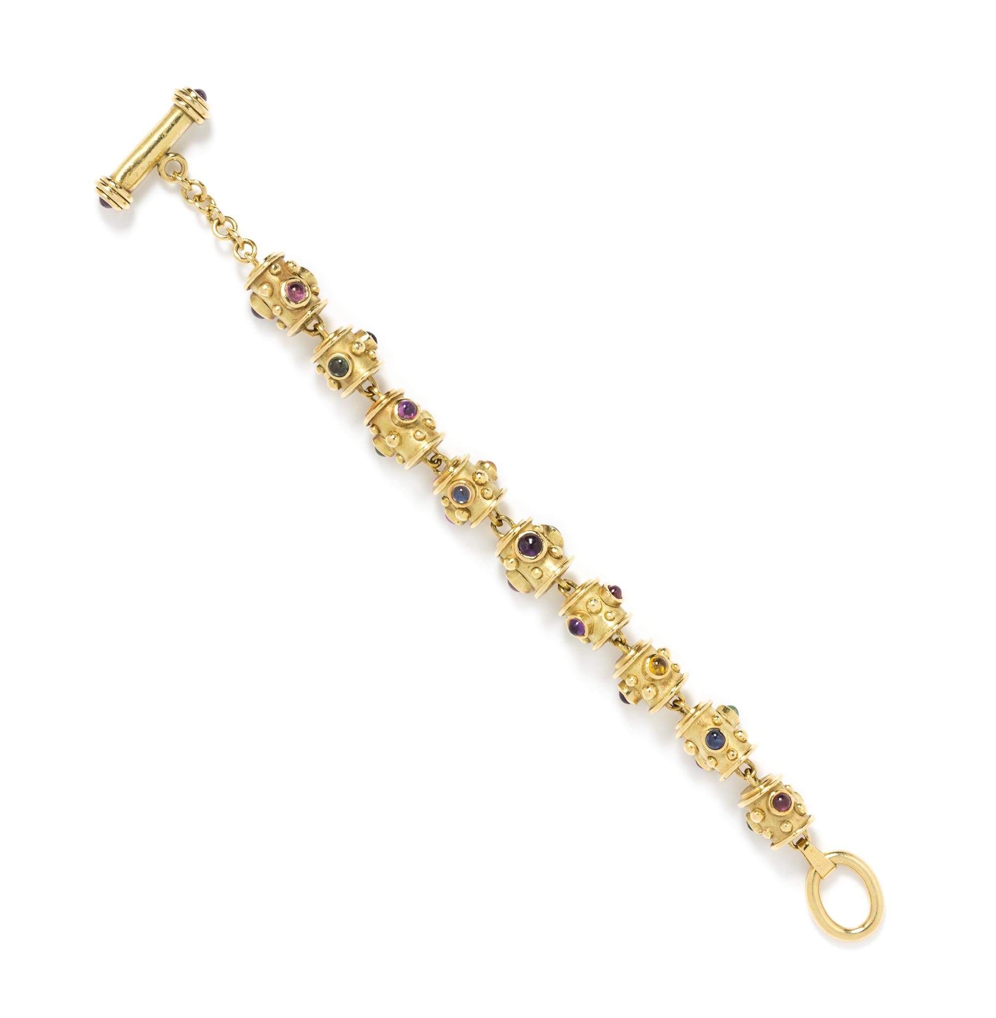An 18 Karat Yellow Gold and Multigem Bracelet, Denise Roberge, 56.70 dwts.