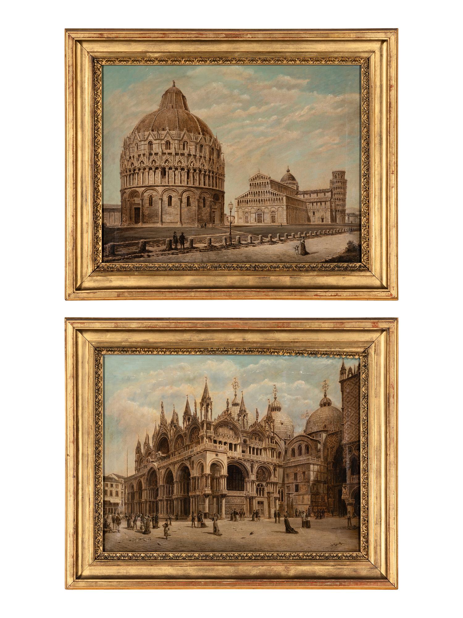 View of Piazza San Marco, Venice and View of Pisa (a pair)