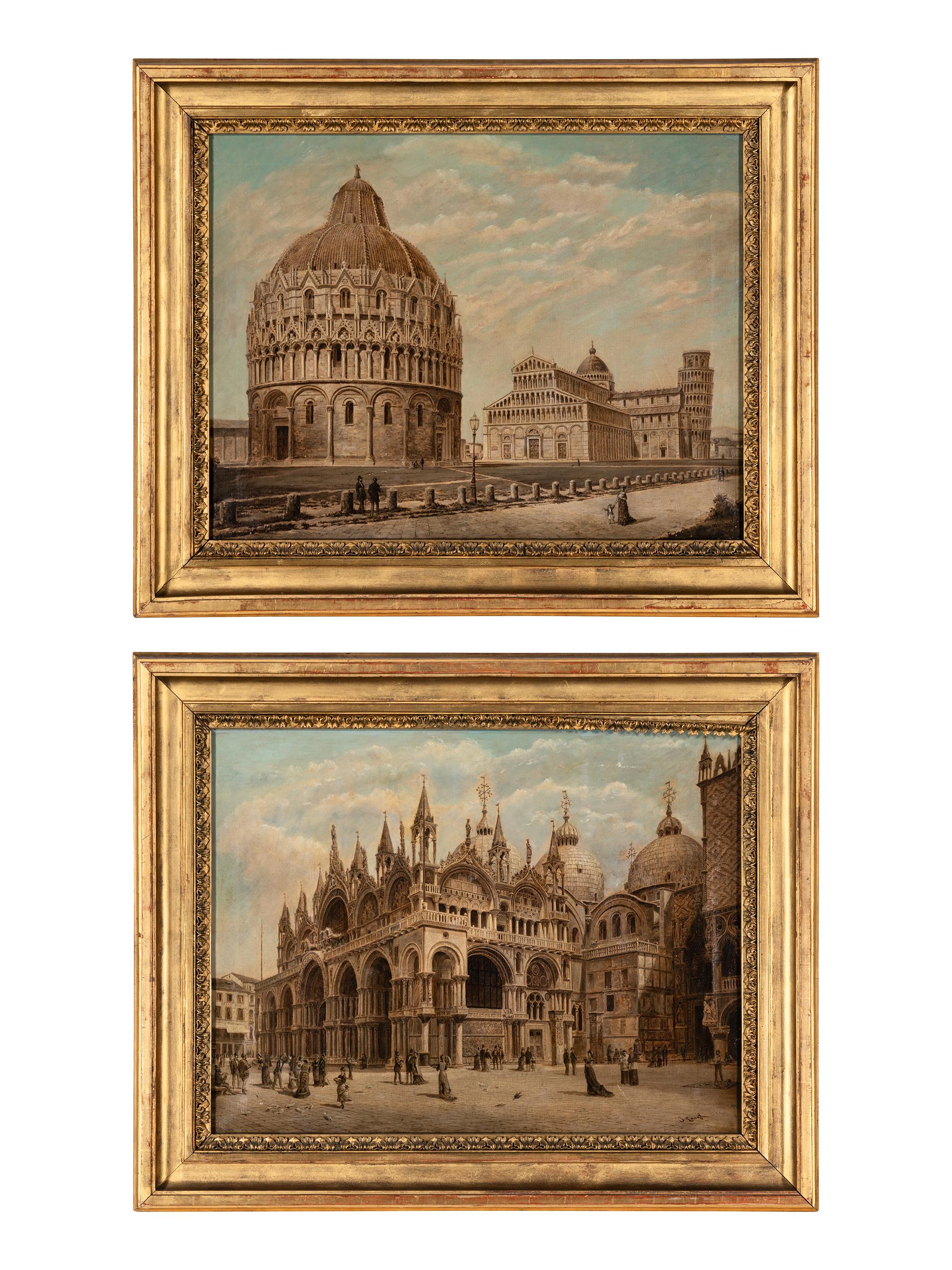 View of Piazza San Marco, Venice and View of Pisa (a pair)